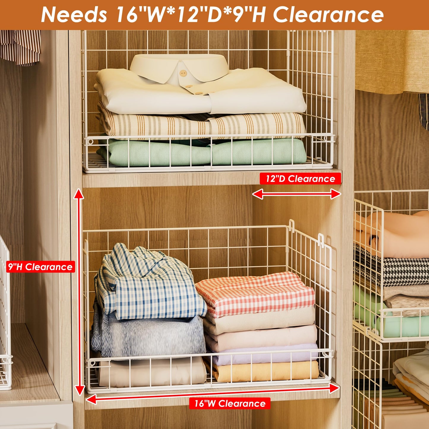 Yociyoga 4-Tier Stackable Closet Organizers and Storage Basket, Foldable Closet Shelf Organizer System, Space-Saving Clothes Storage Drawer Organizer for Wardrobe, White ((Patent 30022416))