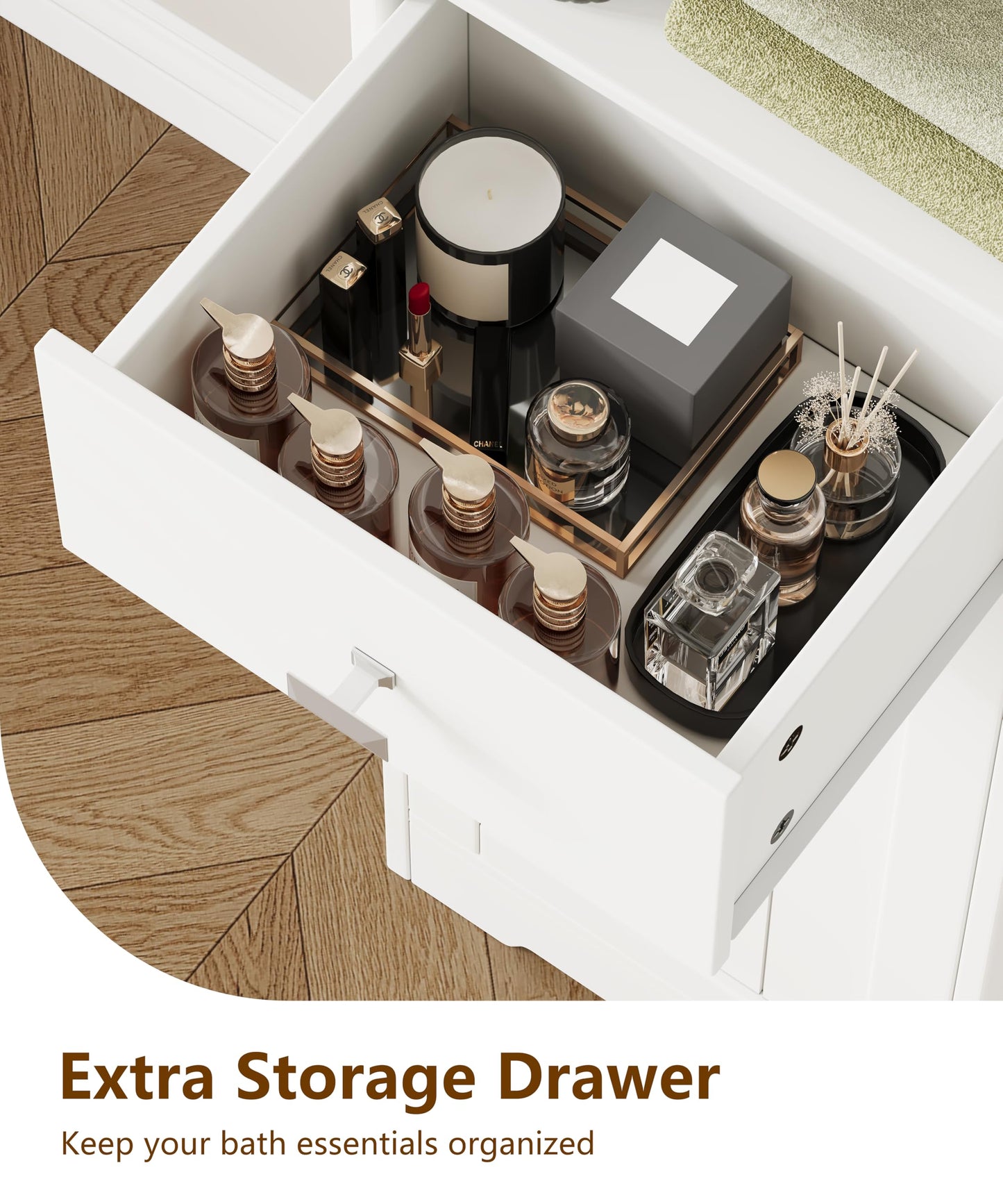 Akxoml Tall Bathroom Storage Cabinet with 2 Doors, 67" H Narrow Floor Cabinet with Adjustable Shelves and Drawer, Anti-Tip Design, 11.0 x 12.6 x 66.9 Inches, for Bathroom, Kitchen，Entryway, White