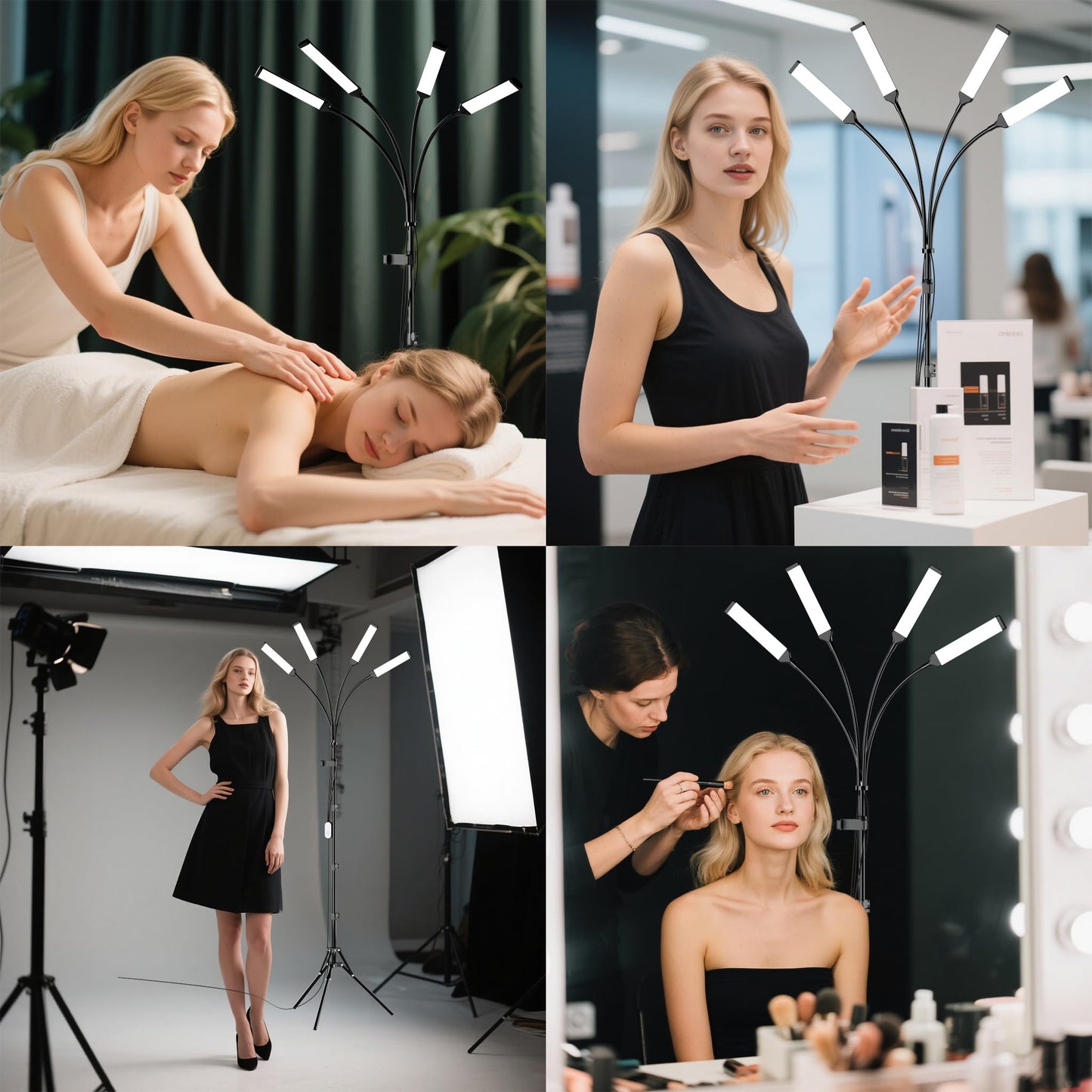 Four Arms LED Light for Photography,Esthetician Light for Lash Extensions with Phone Holder/Floor Lamp/Lash Light for Makeup/Tattoo/Selfie/Video Recording/Photography/TikTok/YouTube/Live Stream