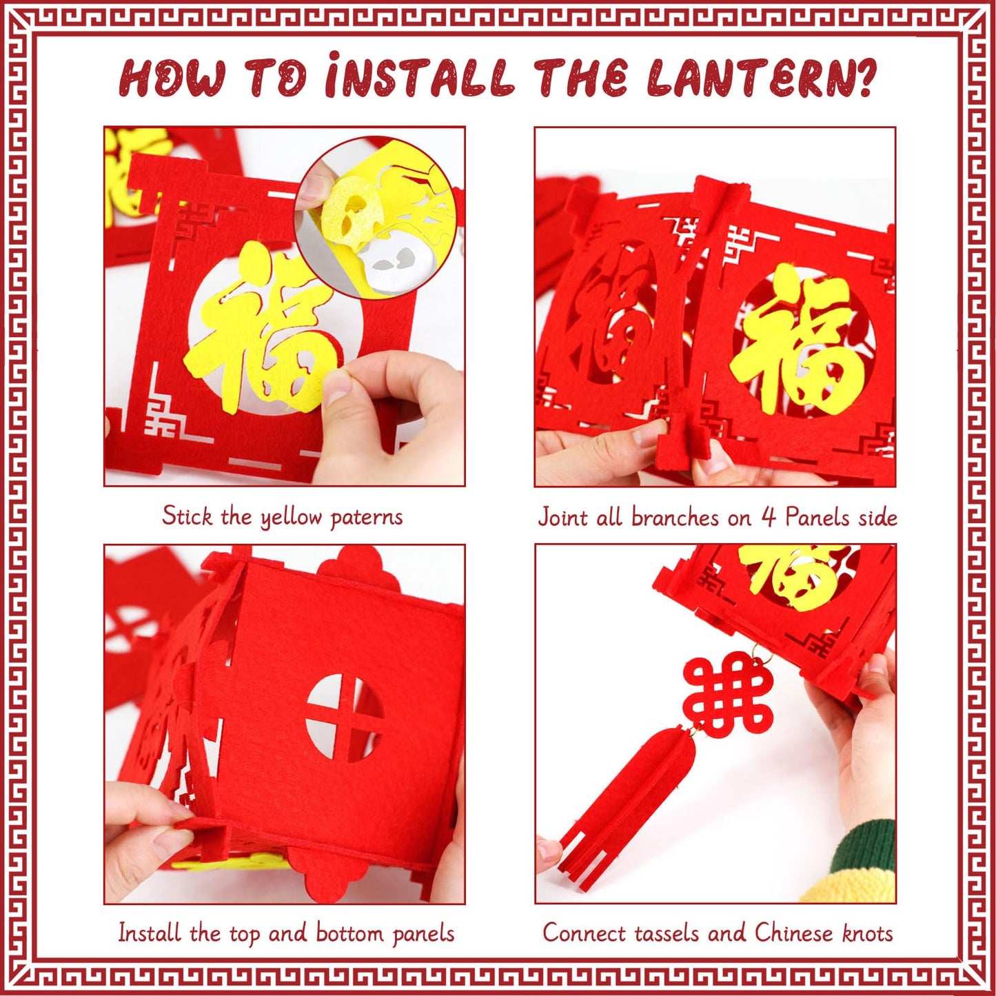 4 Pcs DIY Red Lanterns Kit for Spring Festival - 2026 Chinese New Year Decoration, Chinese New Year Décor, for Wall and Door, Best Lucky Party Gift for Kids