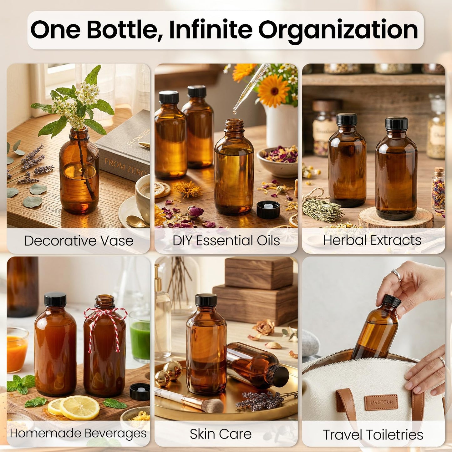 TBWIND 54 Pack 4oz Amber Glass Boston Round Bottles with Airtight Polycone Caps, Refillable Glass Bottles for Vanilla Extract, Homemade Liquids, Syrups, Oils & DIY Craft Brewing