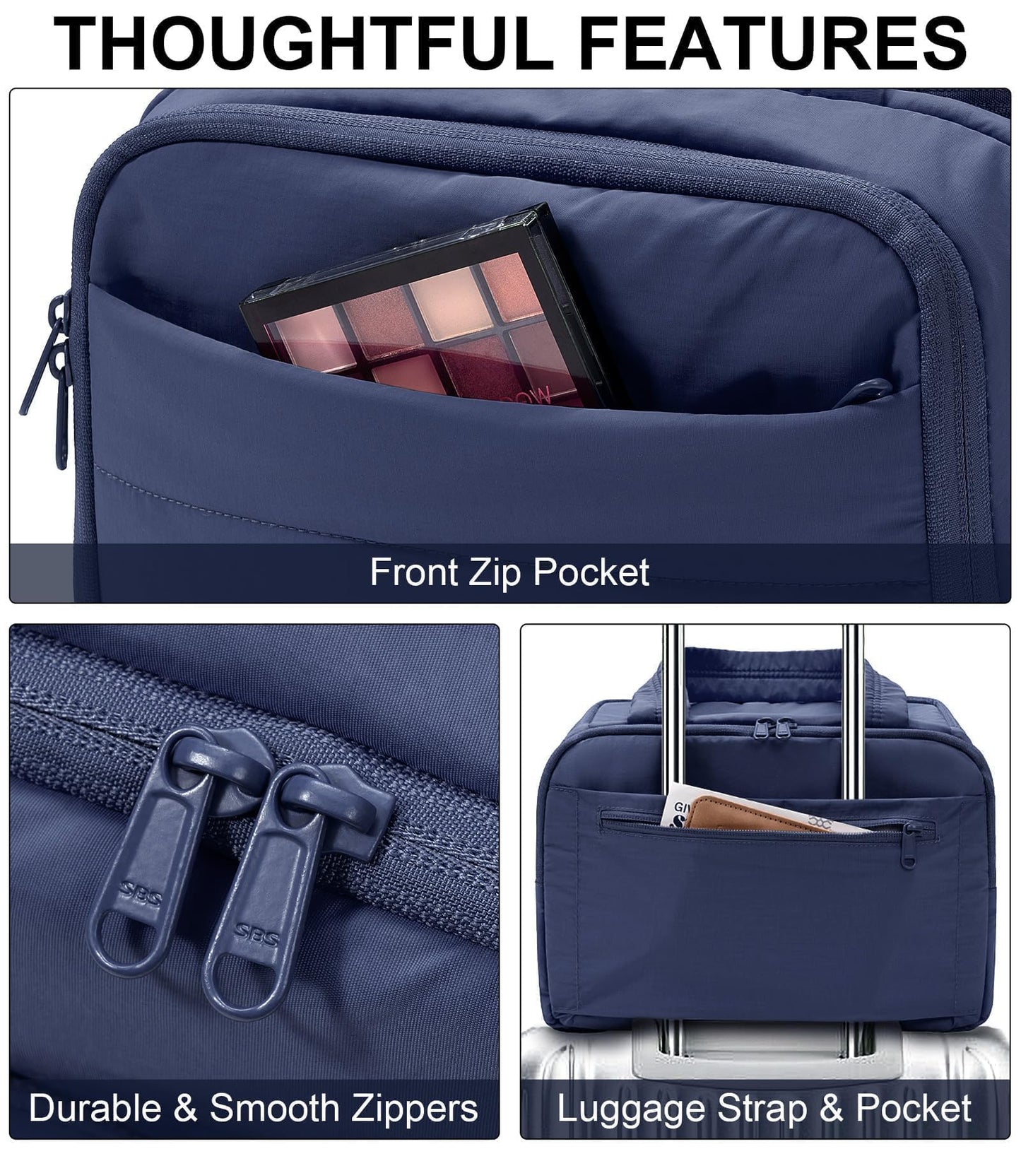 Bagstellar Travel Toiletry Bag for Women, Lightweight Large Quilted Puffy Makeup Bag Wide-open Make up Organizer Cloud Cosmetic Bag w/Handle for Traveling Toiletries Essentials Accessories Navy Blue