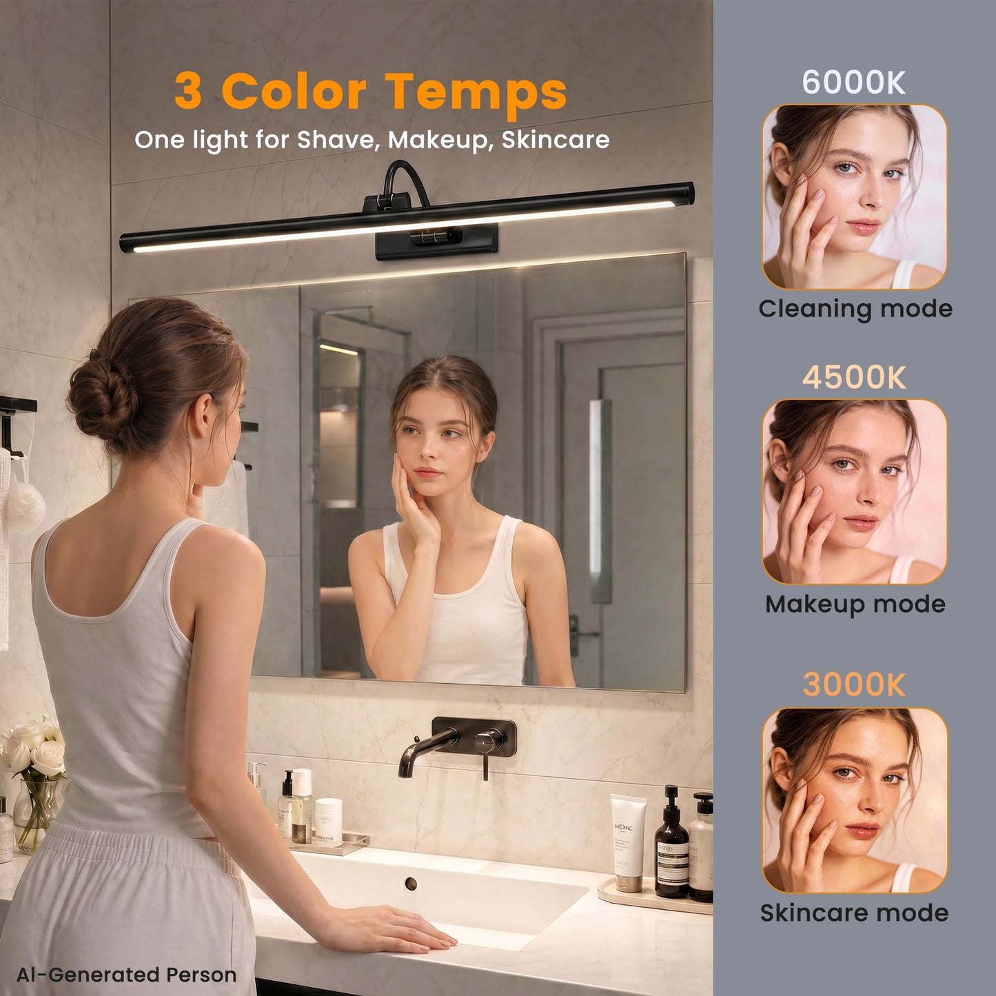 Kryoza Bathroom Vanity Light Wireless Rechargeable Black 24 inch Black