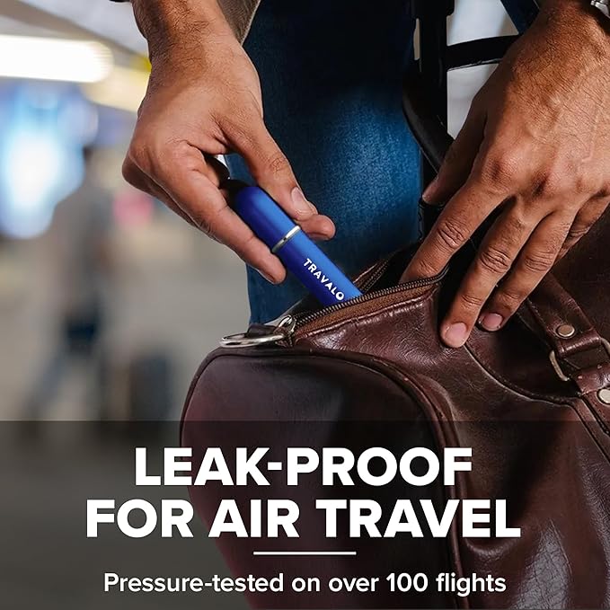 Travalo Classic HD Perfume Atomizer - Leak-Proof and TSA Approved for Air Travel - Reusable, Airtight, Easy-Fill Mini Pump Sprayer - Lightweight, Elegant Design w/Volume Window - Blue - 0.17oz