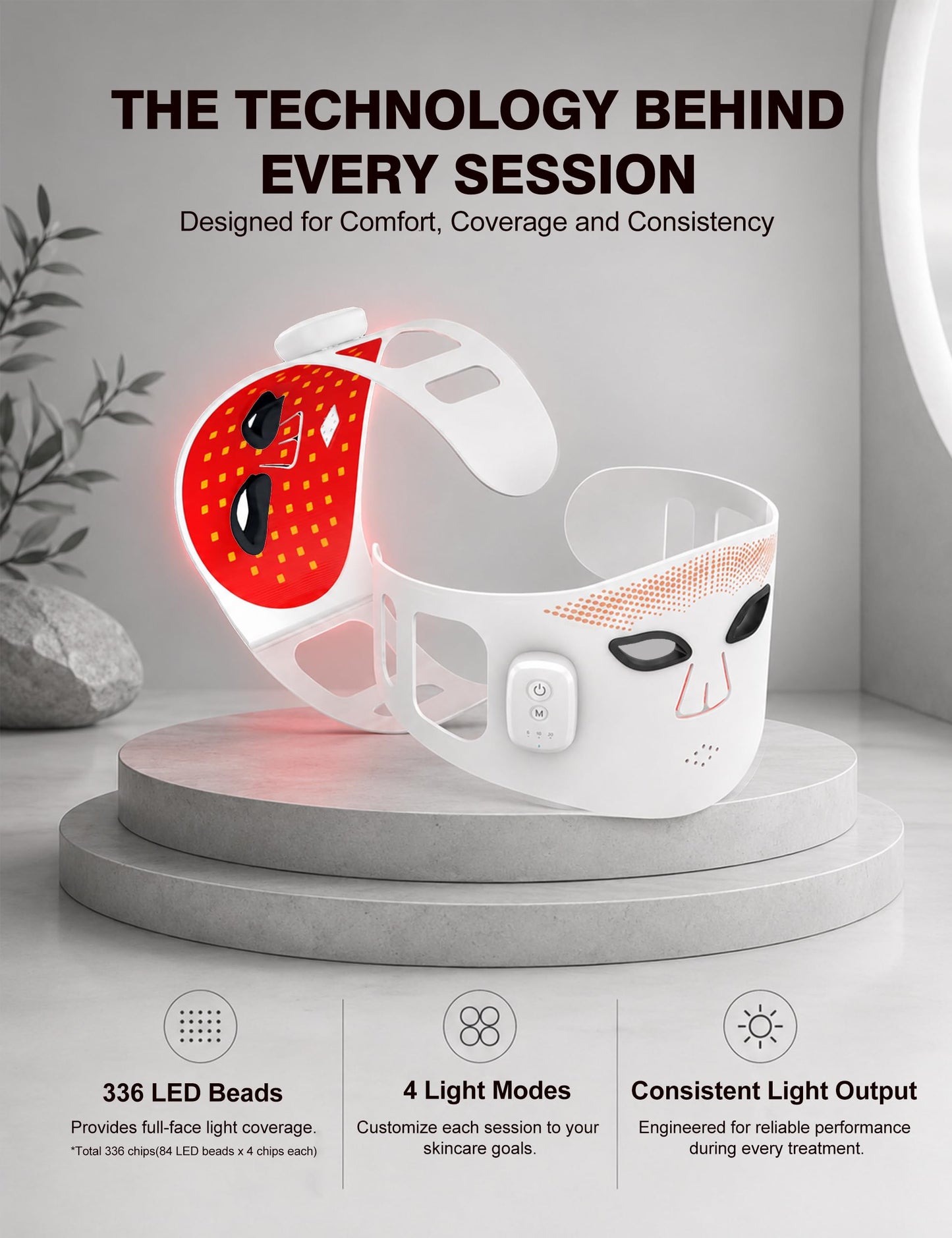 Red Light Therapy Mask for Face, Cordless LED Face Mask for Fine Lines, Wrinkles, Acne & Skin Rejuvenation, 660nm Red & 850nm NIR Light, Blue & Amber Light Therapy, 336 LEDs, Flexible Silicone