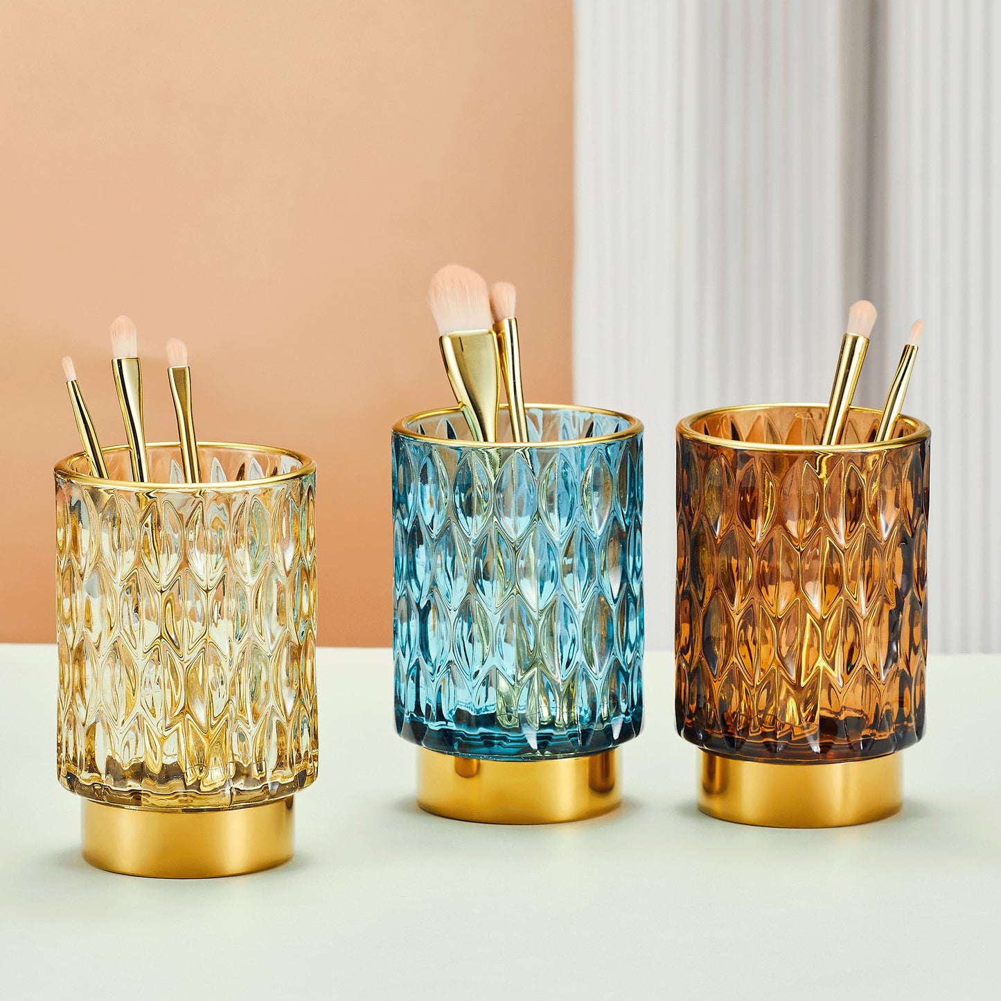 LEICURACE Makeup Brush Holder Organizer,Toothbrush Holders,Desk Pen Pencil Holder,Multifunctional Vintage Glass Brush Cup（A39-2-US）