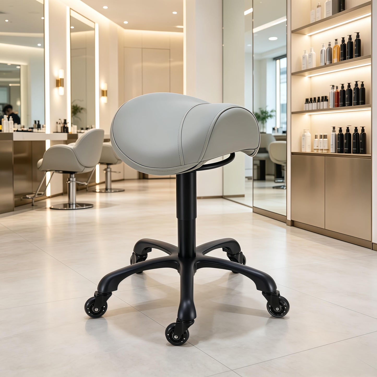 Coczeb Saddle Salon Rolling Stool with Wheels,Heavy Duty Adjustable Hydraulic Chair for Barber Tattoo Nail Spa Home Dentist(Gray)