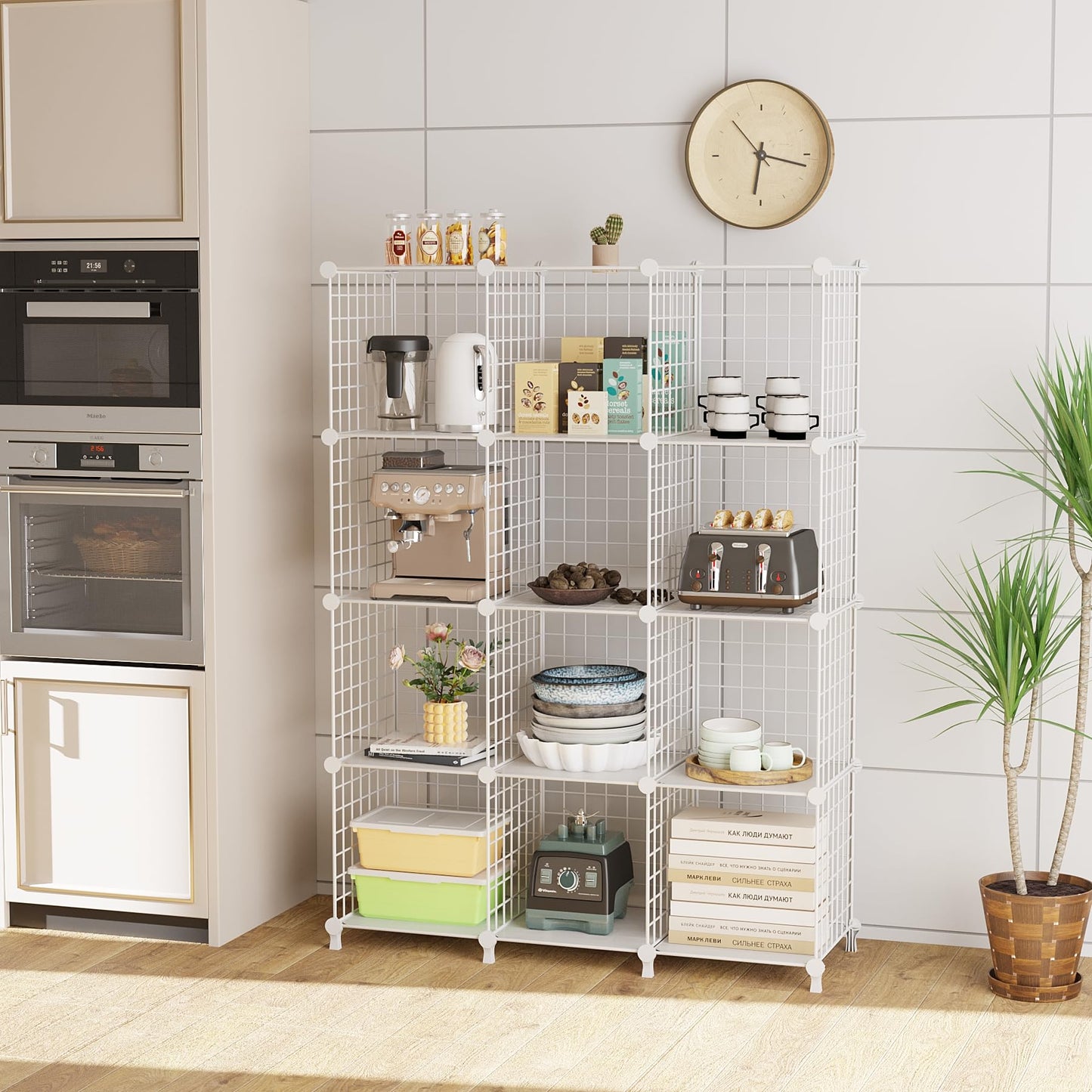 ATTDETJL 12-Cube Storage Organizer, Metal Wire Cube Shelving Unit, 11.8" L x 11.8" W x 11.8" H, Modular Grid Bookshelf for Closet, Bedroom, Office, White ATTJL12W