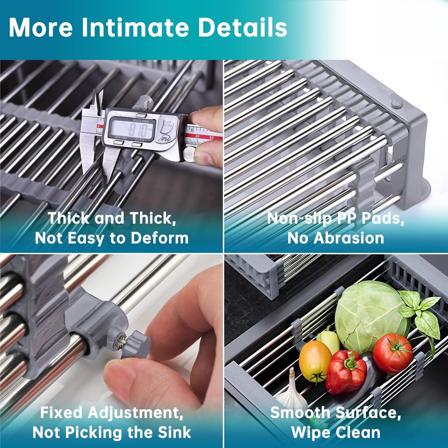 TUTEW Dish Drying Rack, Over The Sink Dish Drying Rack, Stainless Steel Dish Drainer with Adjustable Arms Holder Functional Kitchen Sink Organizer for Vegetable and Fruit