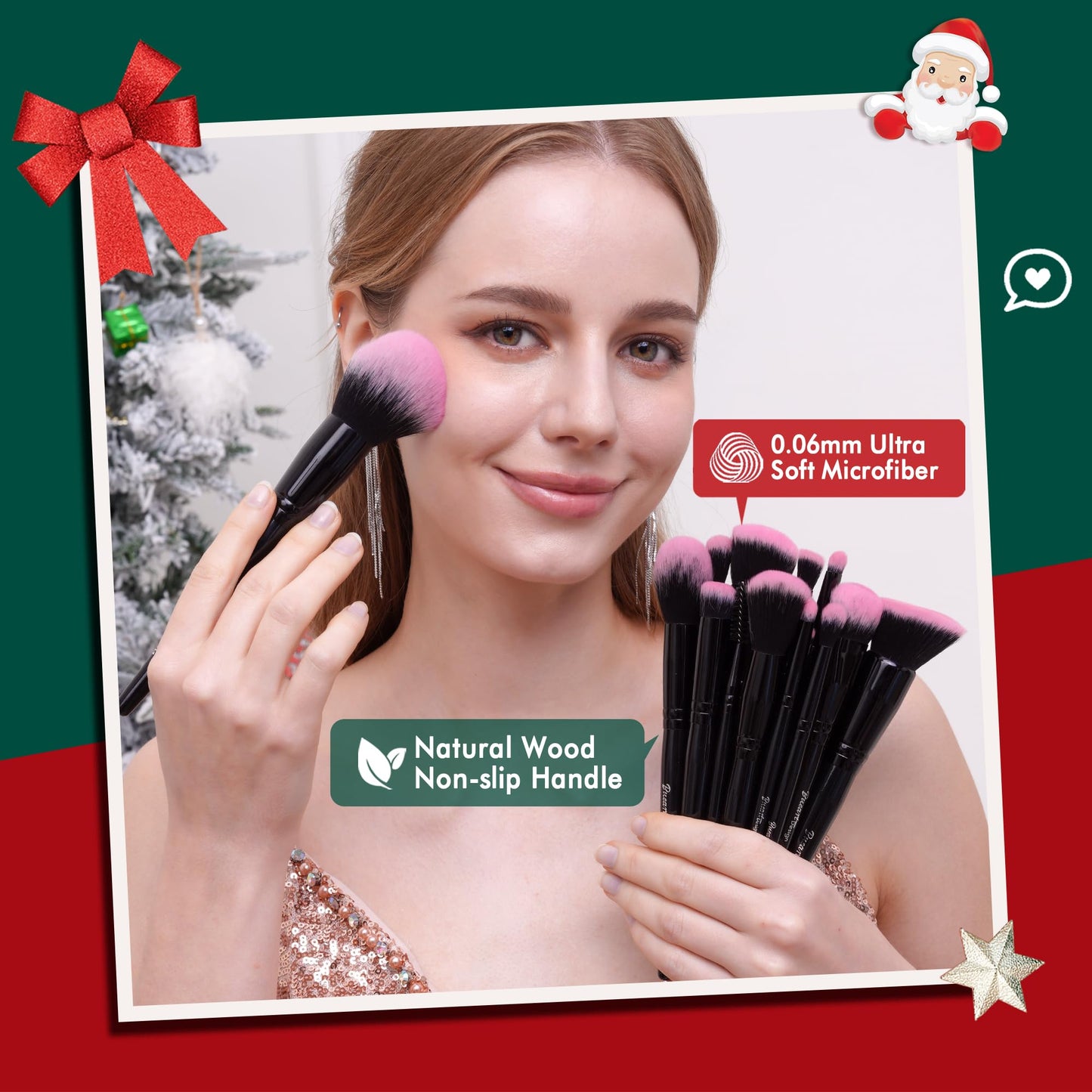 Bueart Design 18Pcs Pro Deluxe Fuchsia Pink Black Makeup Brushes set with Travel Make up Brush Holder case Foundation concealer contour Blush eyeshadow face make up brush set