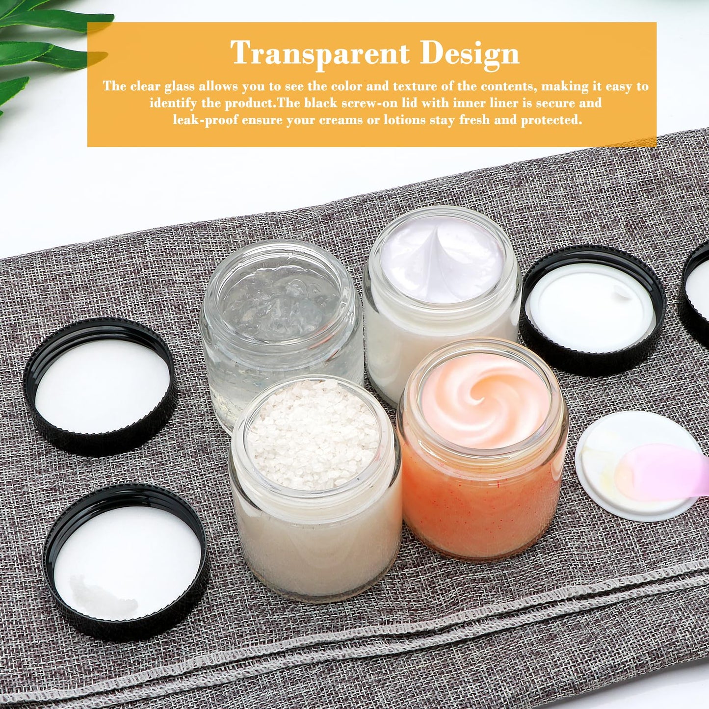 4oz Glass Clear Cosmetic Jars with Black Lids,Empty Small Glass Jars with Inner Liners,Round Travel Sample Container for Cream,Lotion,Ointments,Candle Making,Set of 25