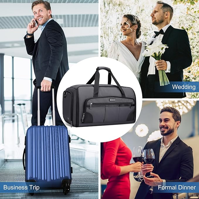 WITZMAN Garment Duffle Bags for Travel Mens Large Convertible Carry On Suit Garment Bag for Men Hanging Clothes with Shoe Compartment（B725 Silvery Grey）