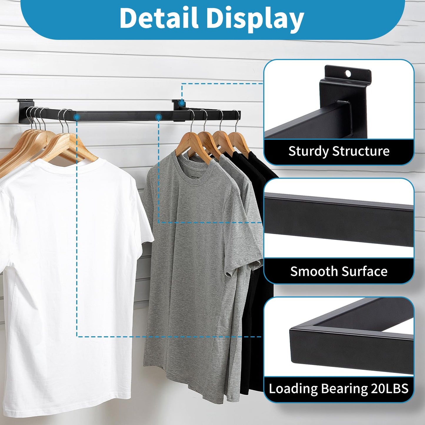 SINCHEEWAY Slatwall U-Shaped Rectangular Tubing Hangrail - 24"x12", Slatwall Accessories and Hangers for Retail Display and Home Garment Storage (4)