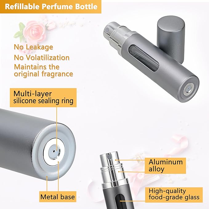 Perfume Travel Refillable Bottle - 5ML Pocket Perfume Atomizer, Travel Perfume Atomizer, Portable Perfume Sprayer for Women and Men (Black)