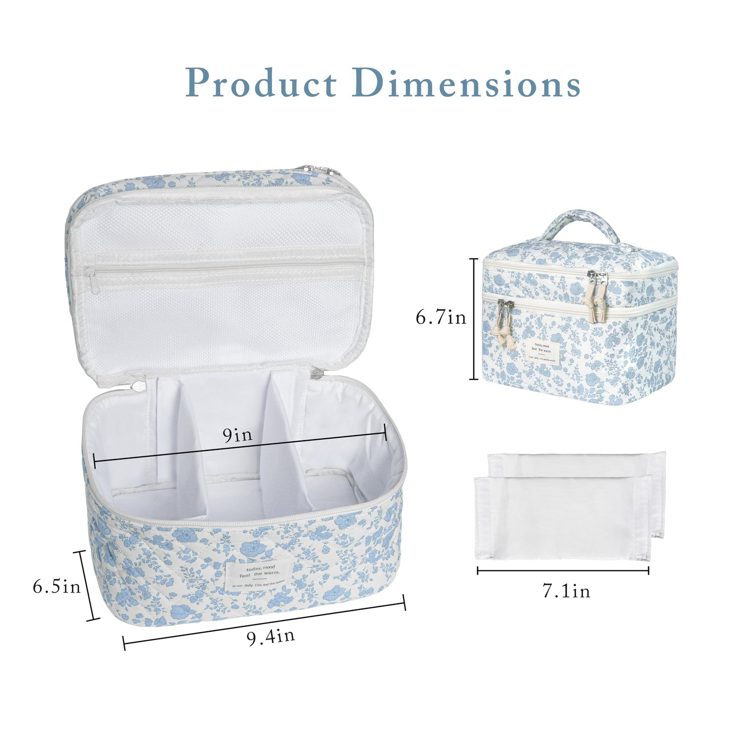 Gosect Quilted Floral Makeup Bag, Double Layer Large Capacity Cosmetic Bag with Compartments, Cute Coquette Aesthetic Toiletry Bag, Portable Travel Organizer with Dividers for Women Girls