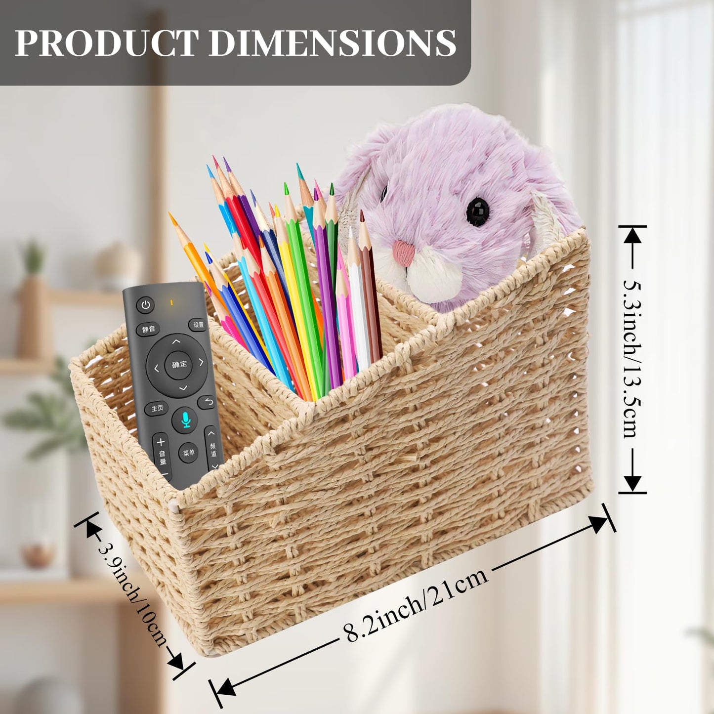 NULANCITIDE 3 Slots Table Desk Organizer Caddy, Rustic Farmhouse Remote Control Holder Makeup Brush Holder for Living Room, Vanity, Office, Bedroom Shelf (8.2x3.9x5.3in)