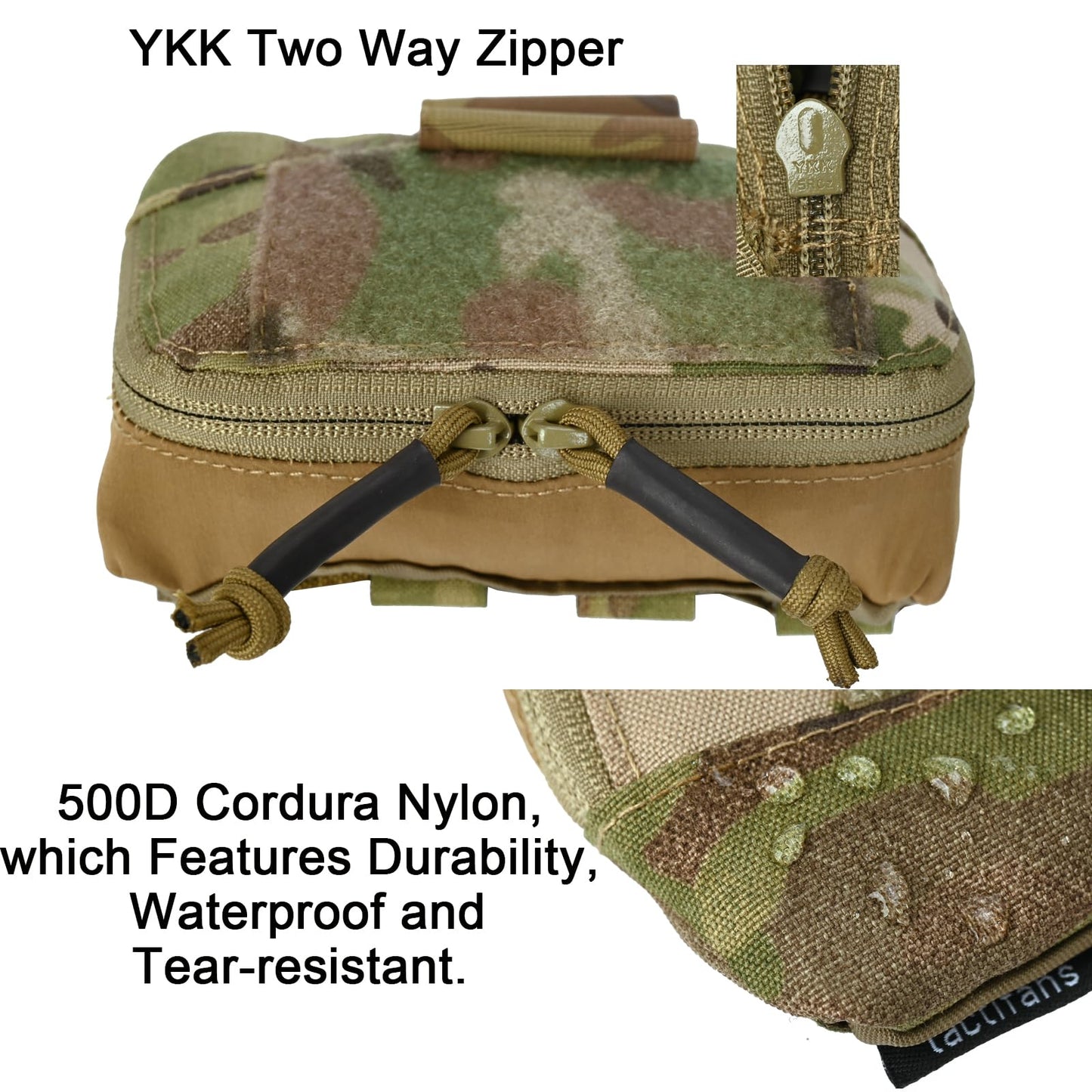 Small MOLLE Admin Pouch for Chest Rig,Plate Carrier,Tactical Vest and Belt Organizer Pocket with Smooth Zipper,500D Nylon (CP)