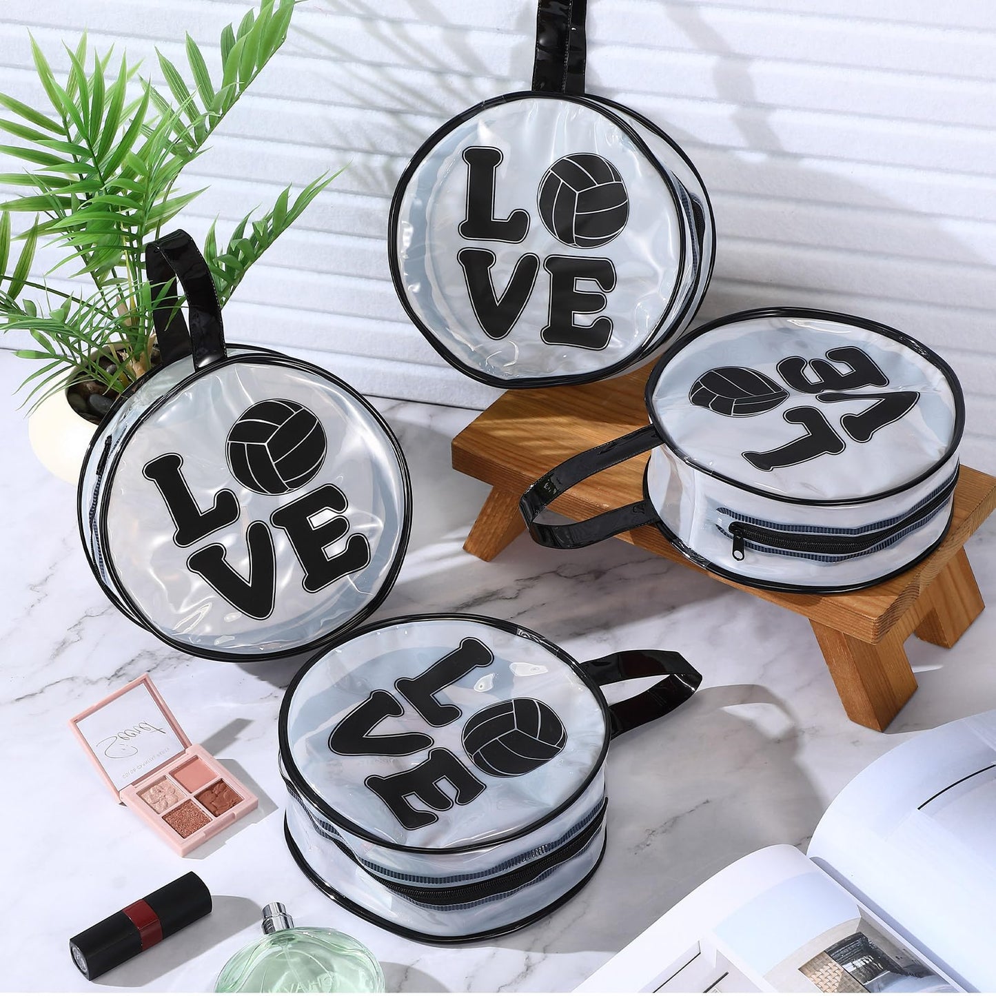 Yeyeplum 20 Pcs Volleyball Gifts Makeup Bag Clear Waterproof PVC Volleyball Cosmetic Bags Travel Toiletry Zipper Pouch Round Portable Sport Cosmetic Case for Women Girls Team Gift Party Favors