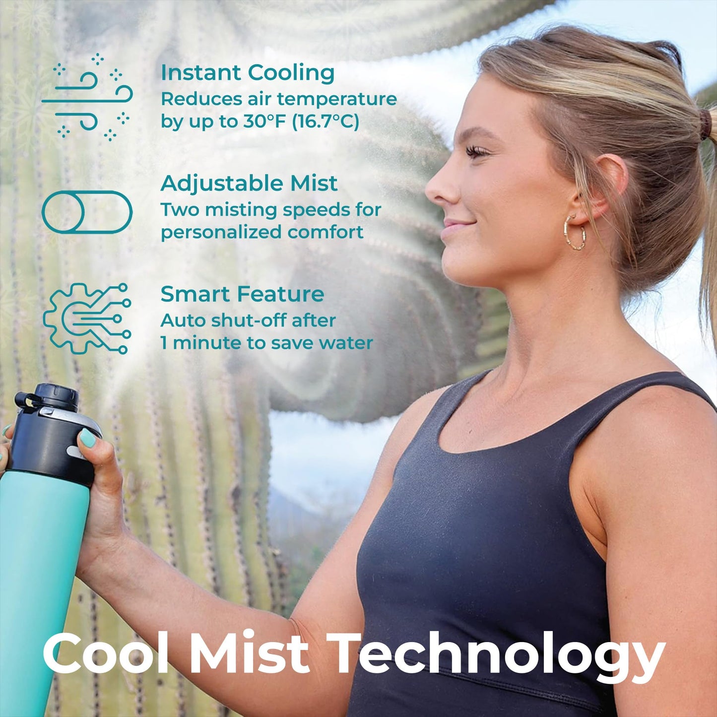 Extreme MIST - GoMist Misting & Drinking Bottle - Personal Mister - Cooling Water Bottle w/Easy-Drink Spout - Stainless-Steel Double Wall Insulated - Portable Misting - Midnight Black, 25oz/750ml