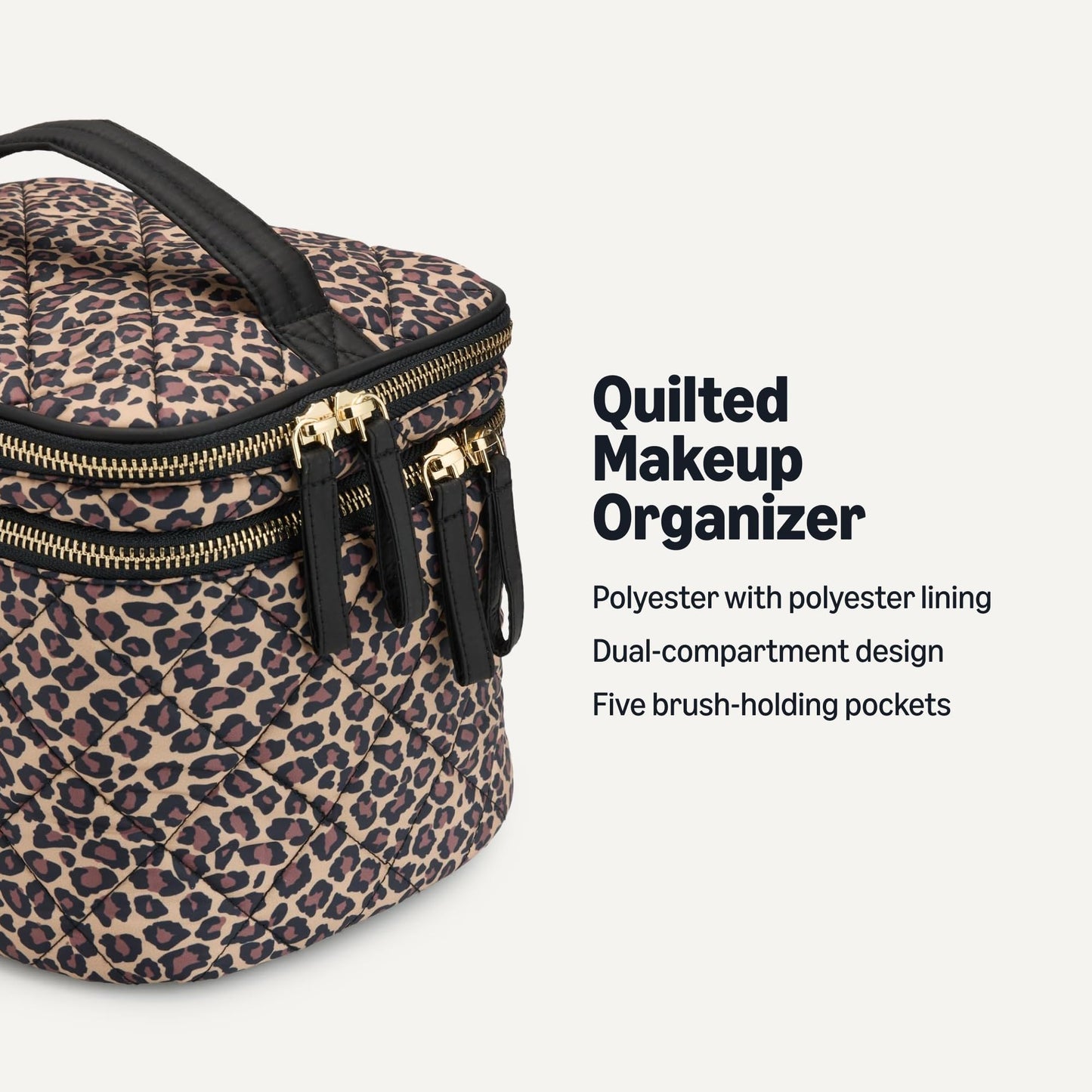 Amazon Essentials Women's Quilted Makeup Bag with Brush Storage, Leopard, One Size