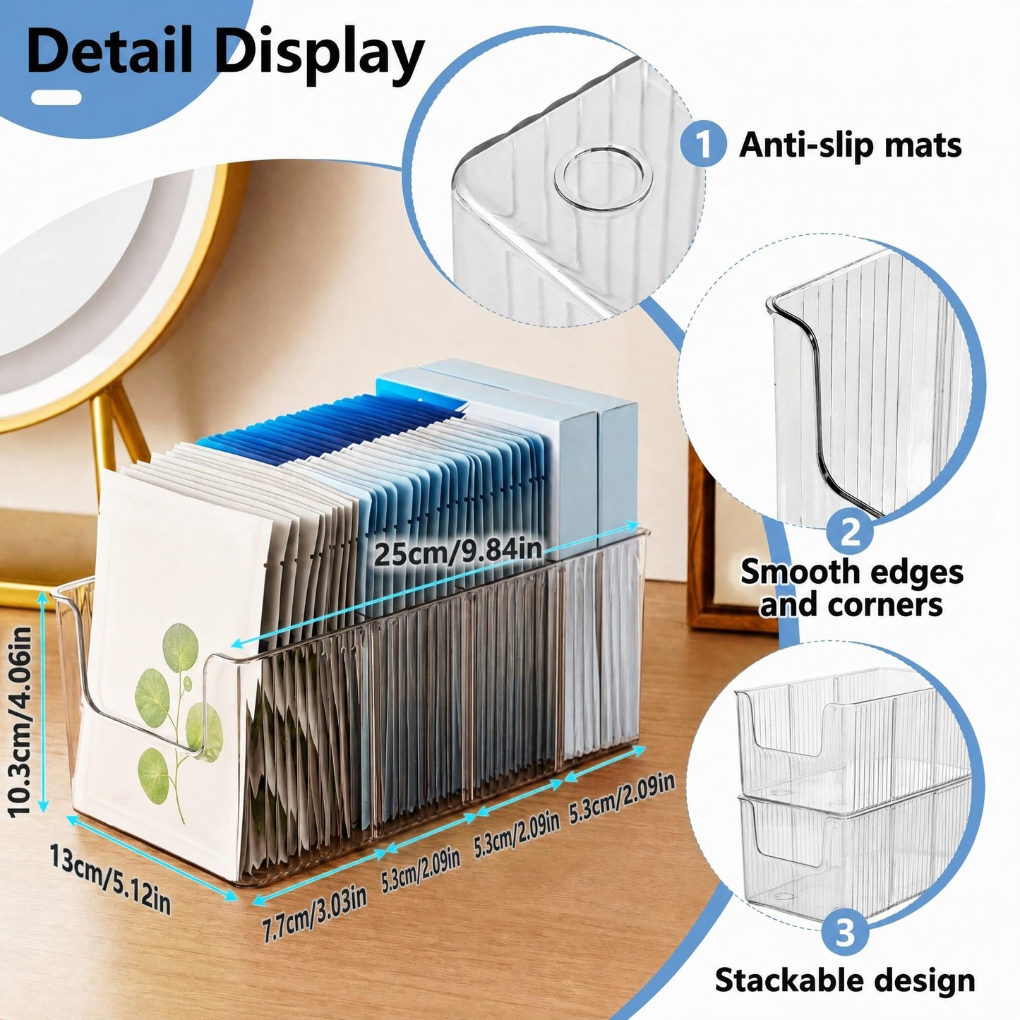 Imakmasion Skin Care Organizer & Face Mask Organizer, 4-Compartment Clear Plastic Sheet Mask Holder & Makeup Palette Storage, Vanity Bin for Bathroom, Cosmetic Organizer for Skincare & Eyeshadow