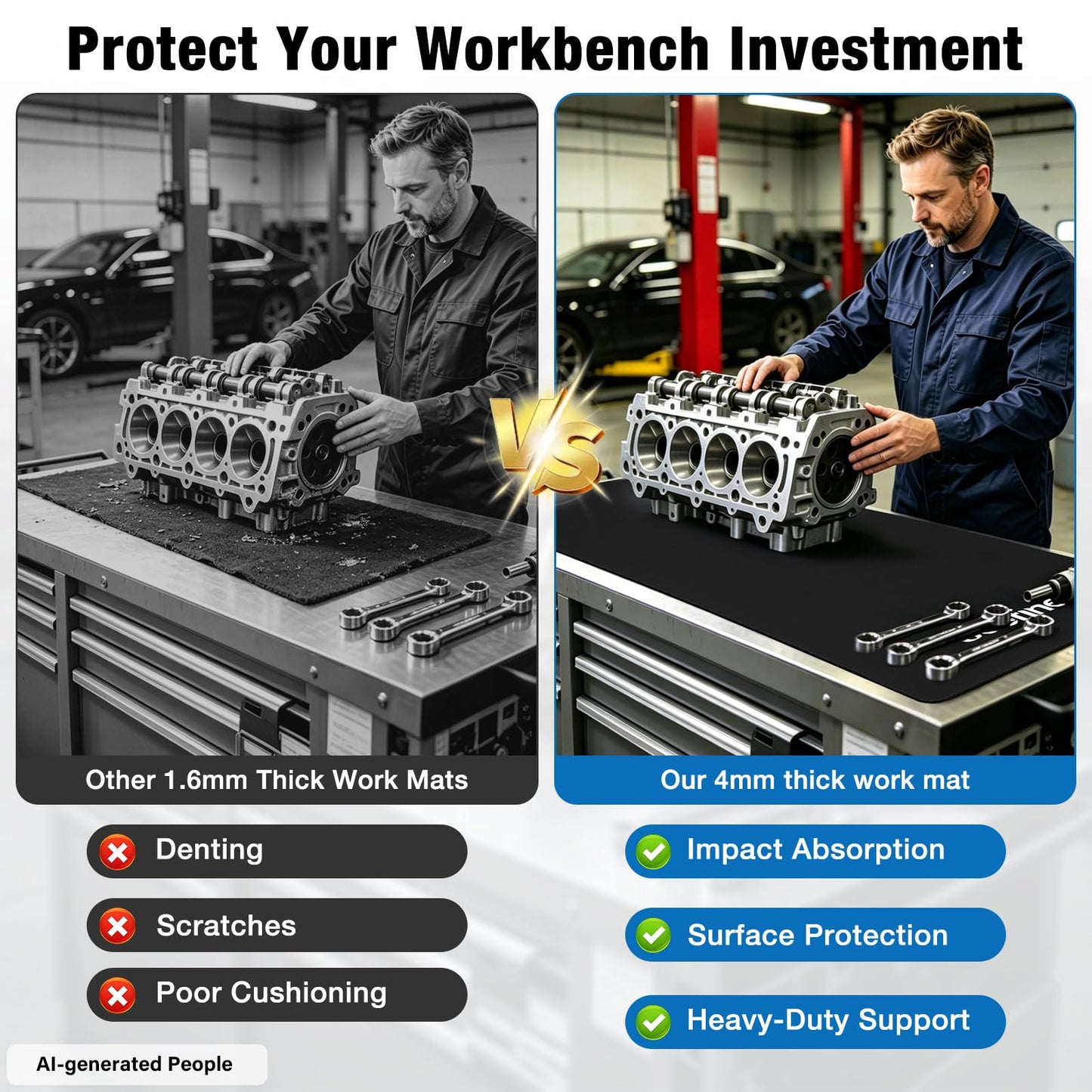 Workbench Mat 60"x24", 0.16"(4mm) Thicken Anti-Slip Tool Box Top Mat, Scratch-Resistant Work Pad to Protect Your Work Bench Top, Rolling Large Worktable Pad Cover for DIY Craftsman Carpenter Repairman