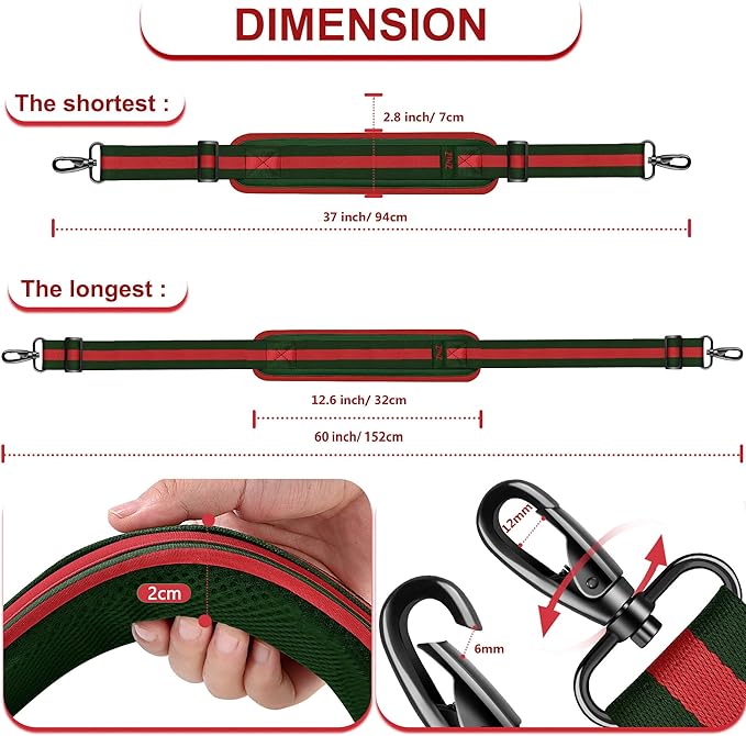 ZINZ 60" Universal Bag Strap with Ultra-thick Fixed Breathable Pad Adjustable Heavy-duty Shoulder Strap for Laptop bag Crossbody Luggage Gym Bag Camera Bag and more -TW01B04