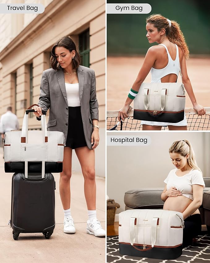 LOVEVOOK Travel Duffle Bag,Puffer Weekender Bags For Women with Shoe Compartment,42L Carry On Duffel Bags For Airplanes,Hospital Bag for Labor and Delivery,Overnight Bag,2Pcs Set