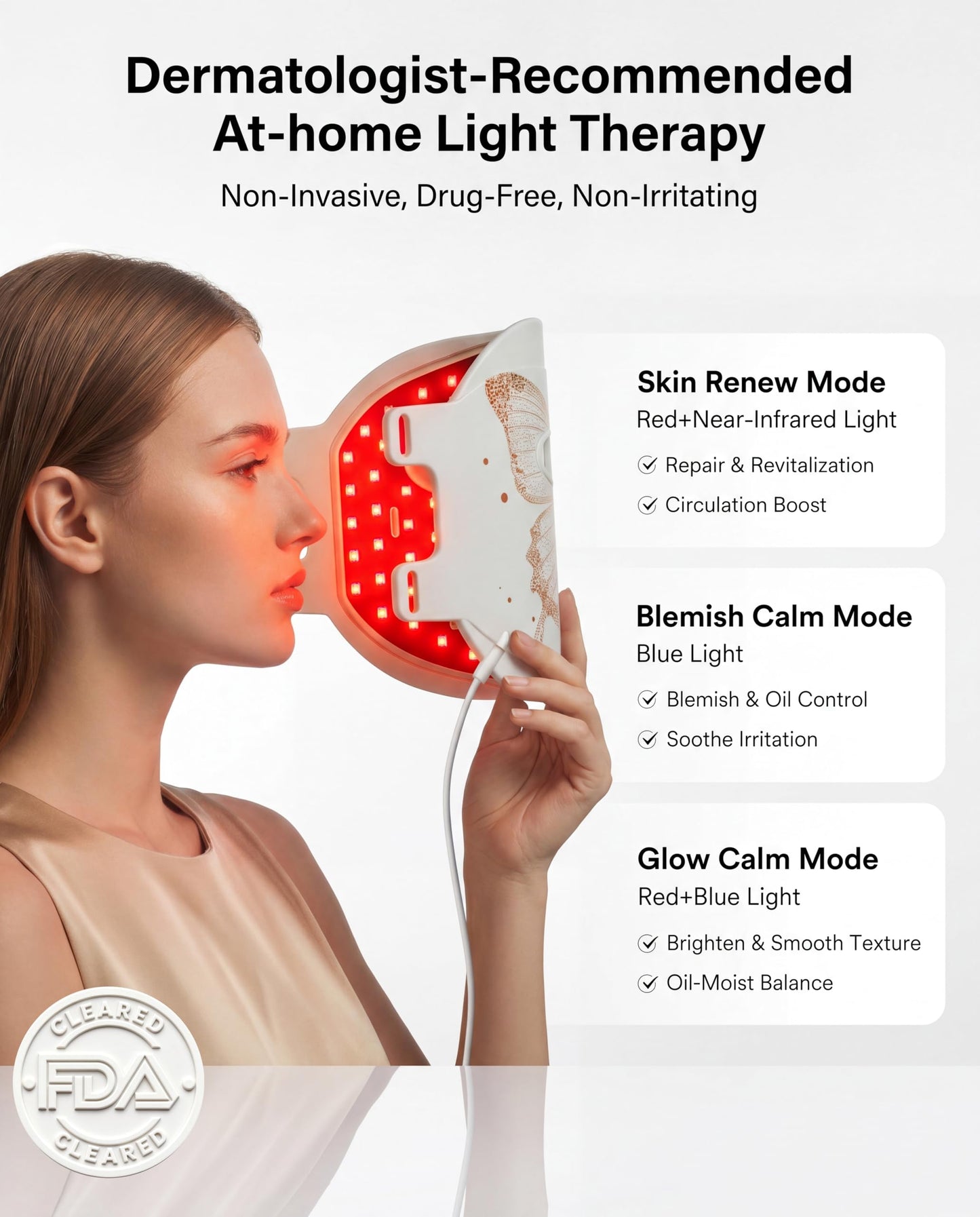 Red Light Therapy for Face, 324 LEDs Red Light Therapy Mask, FDA Cleared 4 Light Modes with Infrared, Red & Blue for Anti-Fine Line, Wrinkle, Acne & Skin Firm
