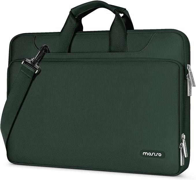 MOSISO 360 Protective Laptop Shoulder Bag Compatible with MacBook Air 13 inch M4 M3 M2 M1 2025-2018/Pro M2 M1 2025-2016,Matching Color Sleeve with Belt,Emerald Green