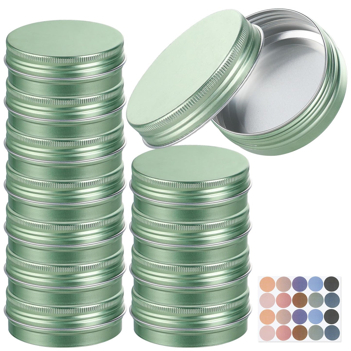LIYAR Candle Container Aluminum Tin Jars 14 Pack Candle Tins Salve Tins Versatile Small Containers with Lids Metal Tin for Balms,Spices,Salve,Crafts(Pale Green)