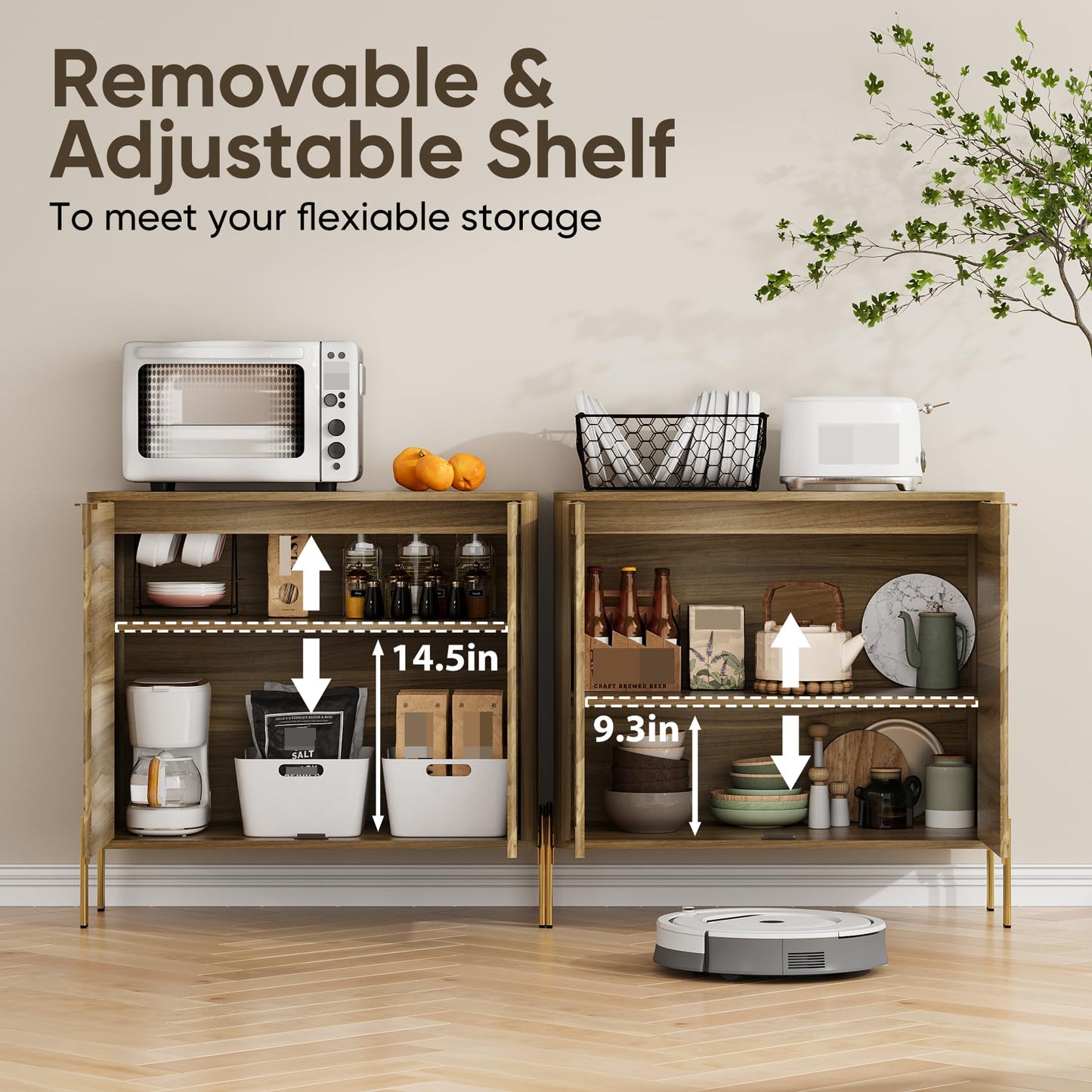 Morwdxef Modern Sideboard Cabinet with 2 Doors and Adjustable Shelves, Sideboard Buffet Cabinet with Storage, Storage Console for Kitchen, Coffee Bar, Entryway