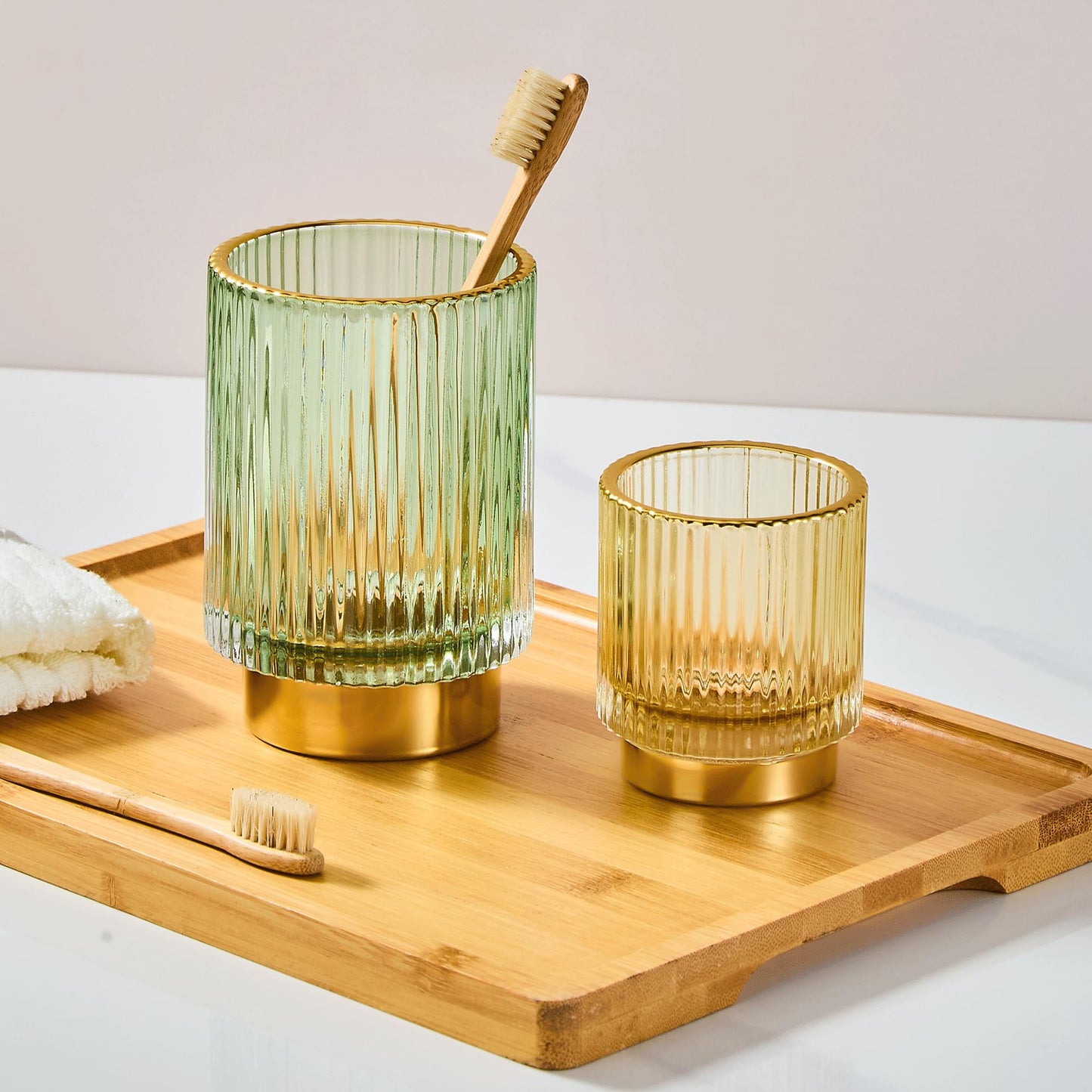 LEICURACE Makeup Brush Holder Organizer,Toothbrush Holders,Desk Pen Pencil Holder,Multifunctional Vintage Glass Brush Cup（L/Green/A3-6-US）