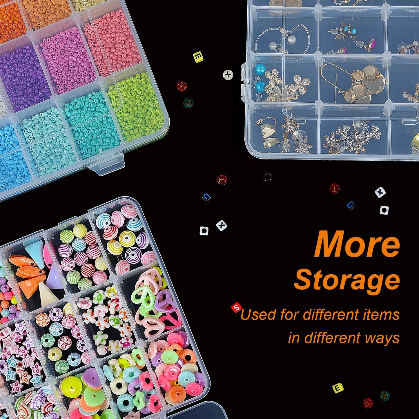 CGCG 3-Pack 18-Grid Clear Plastic Beads Organizer Box 7.9x5.8
