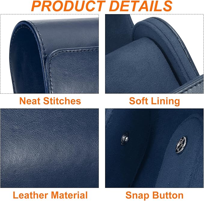 HARFINGTON Watch Roll Travel Case 3 Slot Portable Leather Watch Case for Men and Women, Watches Storage Organizer with Removable Pillows for Traveling, Display, Home Storage, Blue