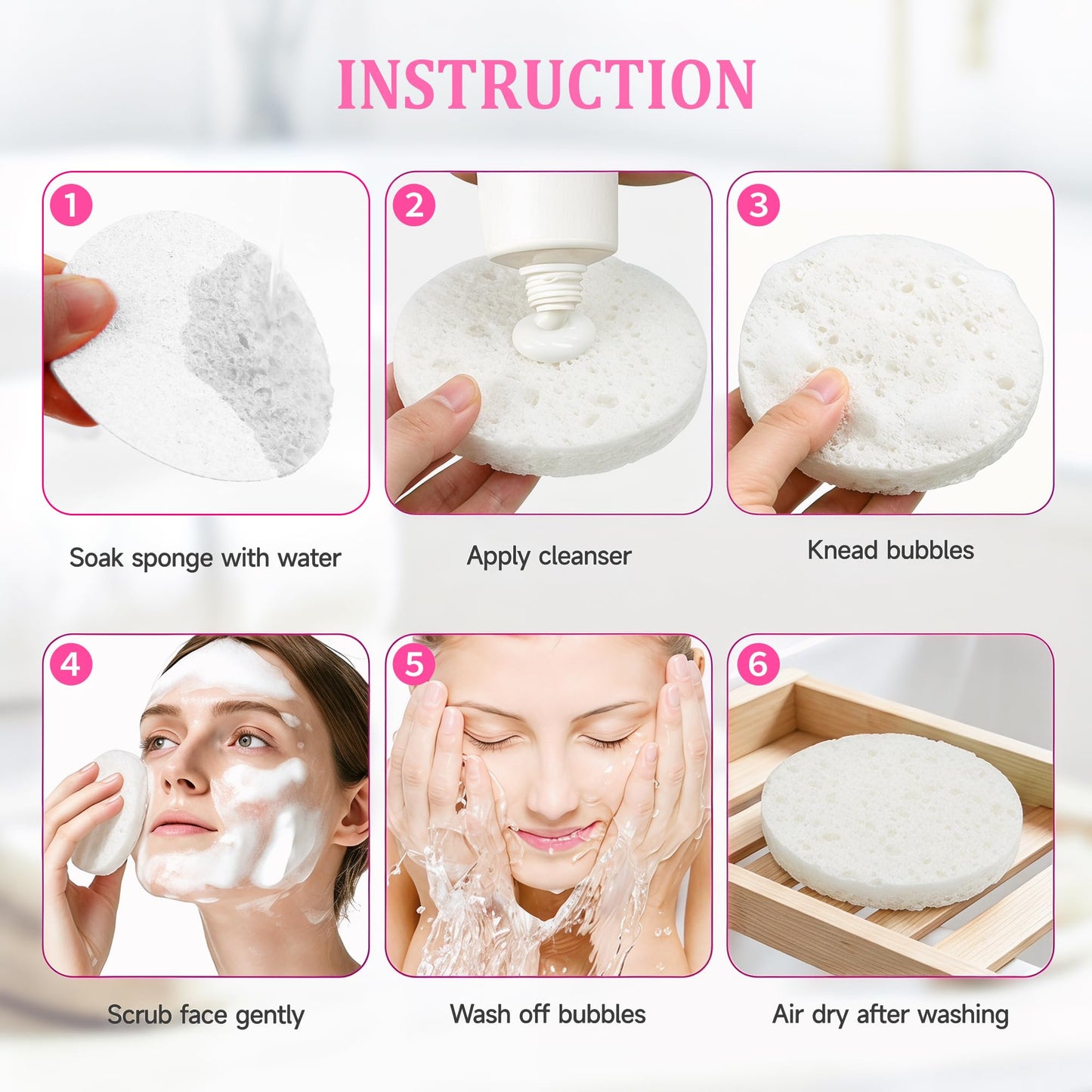 3.15in Large Compressed Facial Sponges 60 Pcs, 100% Natural Cellulose Face Sponges for Cleansing, Gentle Exfoliating, Makeup & Mask Removal, Spa Skincare, Travel Essentials for Women (White, Reusable)