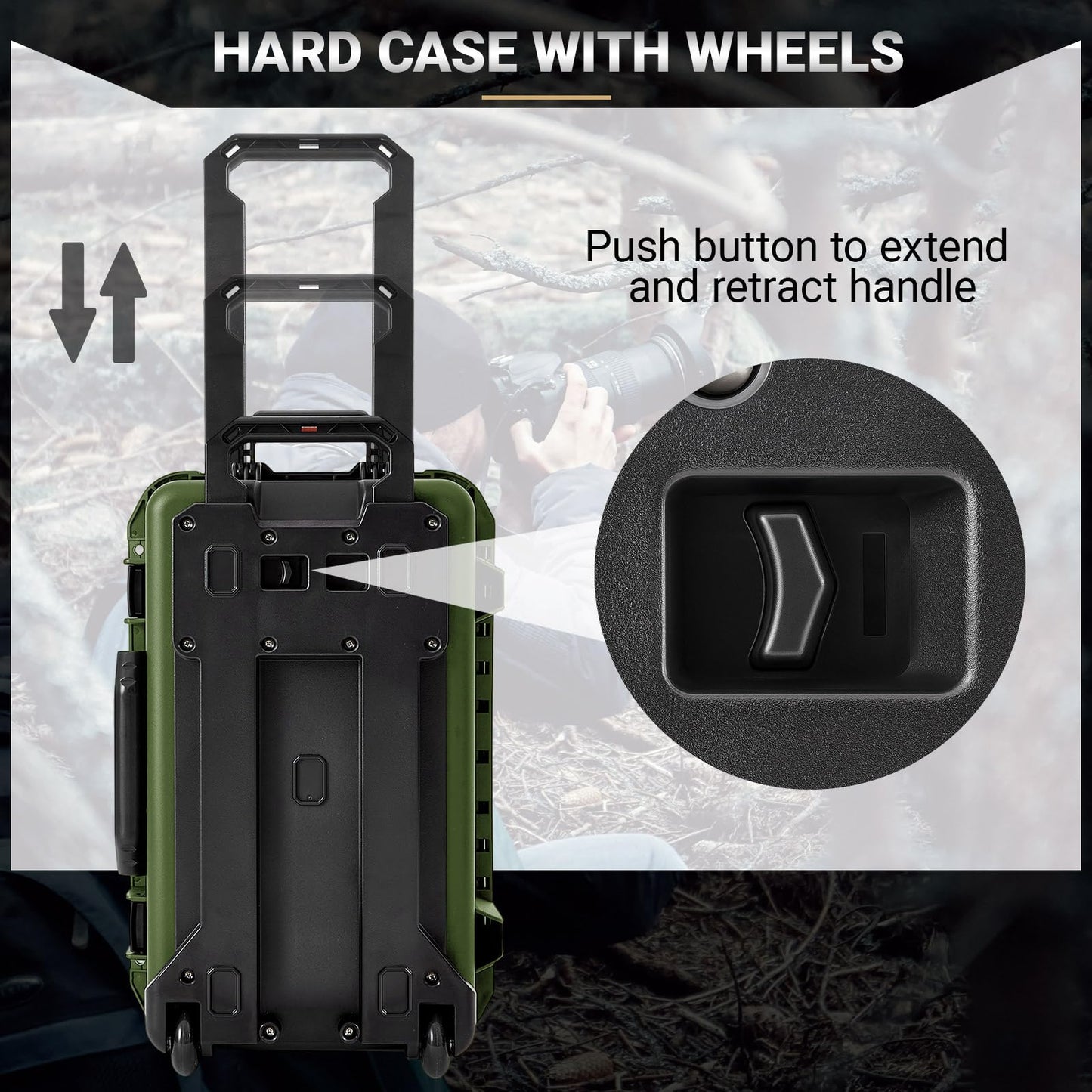 Relaxweex Rolling Camera Hard Case with Padded Dividers & Wheels, Impact-resistant Hard Shell Travel Case for Cameras, Lenses & Accessories(22 x 14 x 9 Inch,Military Green)