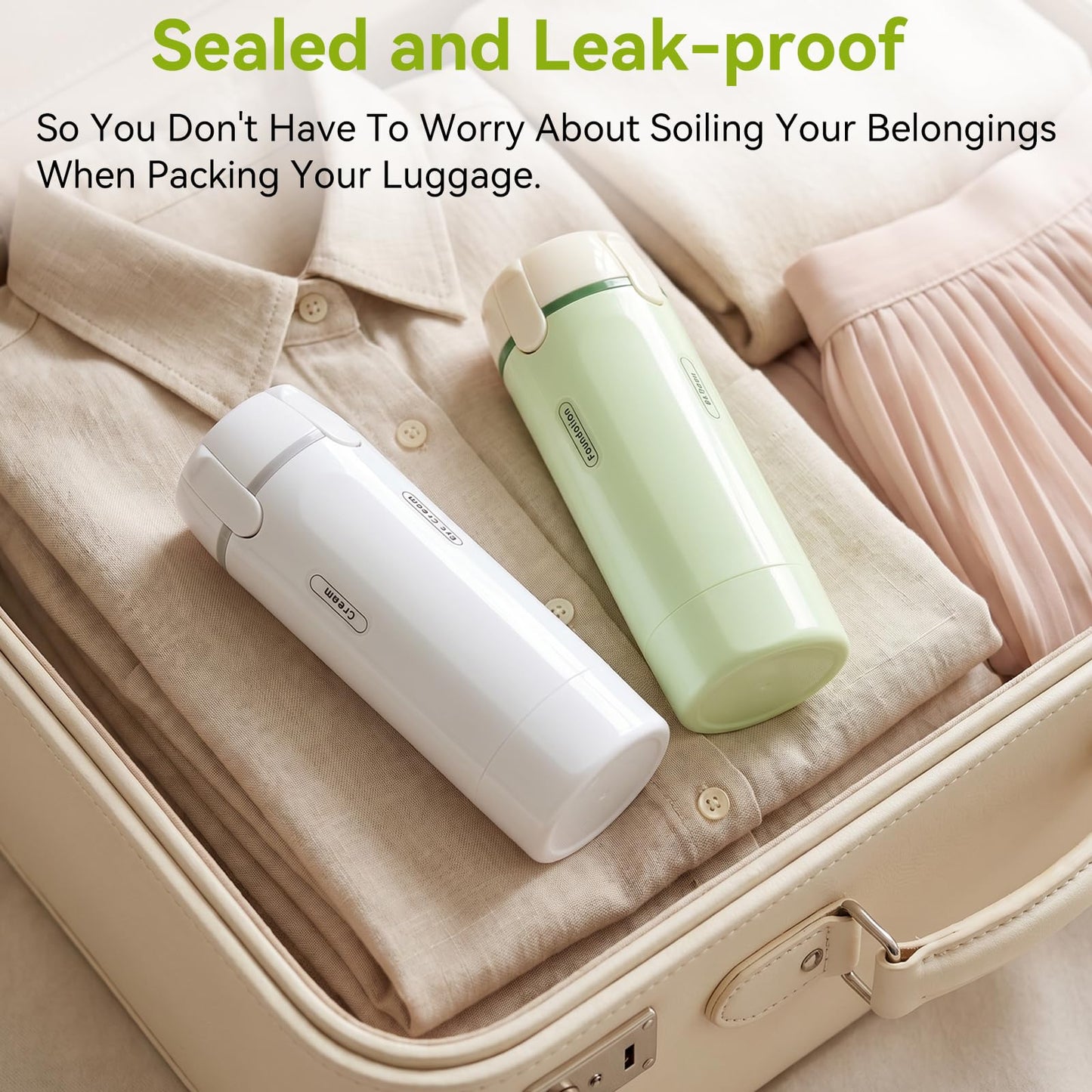 4 in 1 Travel Dispenser Bottle, 4 Pack 30ML Pump Bottle for Toiletries Leak Proof Travel Size Containers, Portable Containers for Shampoo Lotion Conditioner Cream (White)
