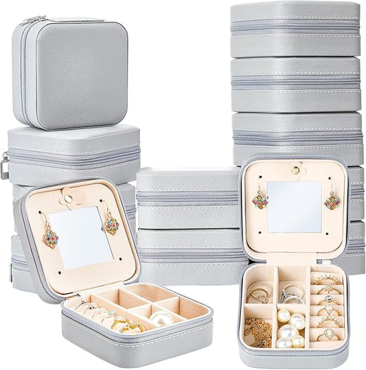 10 Pcs Travel Jewelry Case Bridesmaid Gift Boxes Jewelry Travel Organizer With Mirror Small Jewelry Box Mini Storage Organizer Box for Women Girls Earrings Rings Necklaces