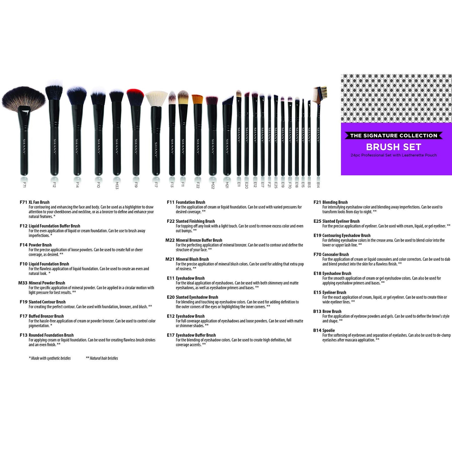 SHANY Makeup Brushes The Masterpiece Pro Signature Makeup Brush Set - Foundation Powder Concealers Eye Shadow brushes, Synthetic Bristle with Wooden handles, No Packaging - 24pcs