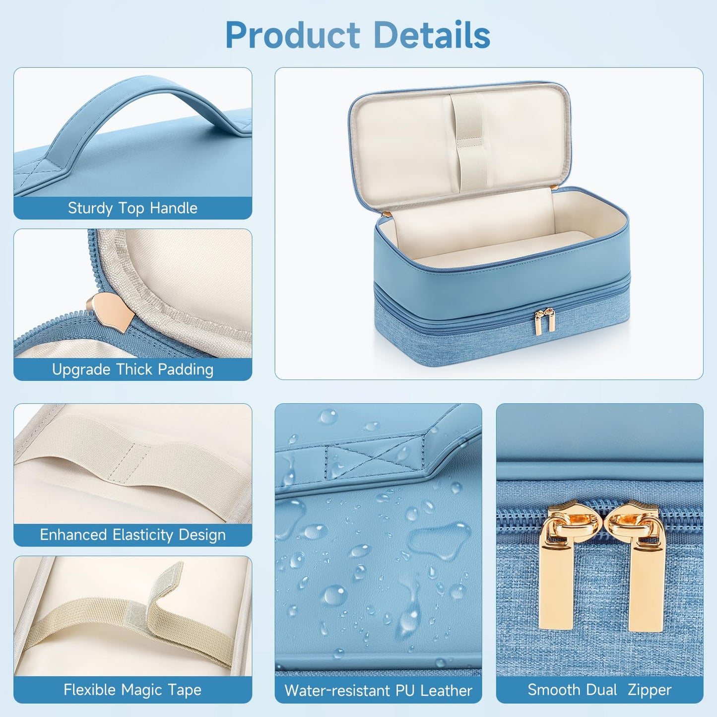 Travel Hair Dryer Case for Shark Flexstyle, Double-Layer Carrying Case for Shark Flex Style Blow Dryer, Portable Hair Tools Storage Organizer Bag for Shark Beauty Hairdryer Attchments (Misty Blue)