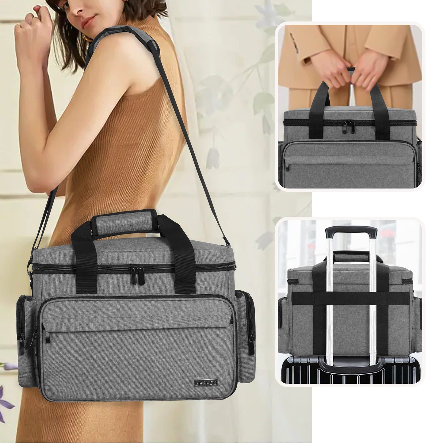 BAFASO Large Makeup Bag with 2 Removable Pouches and Detachable Dividers, Multifunctional Toiletry Bag Cosmetic Bag to Keep Makeup and Hair Supplies (Patent Pending), Gray