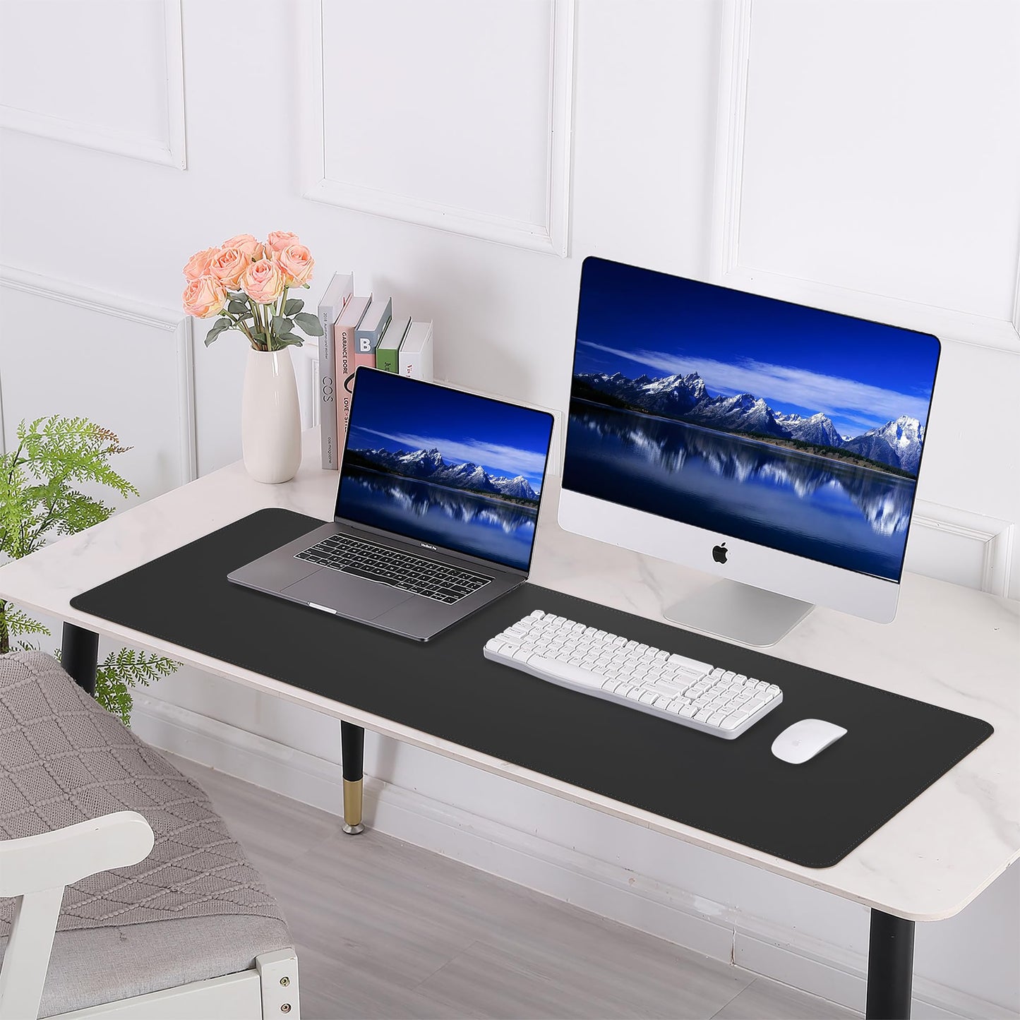 AFIING Desk Mat 35.4" x 17", Cork & PU Leather Desk Pad, Black