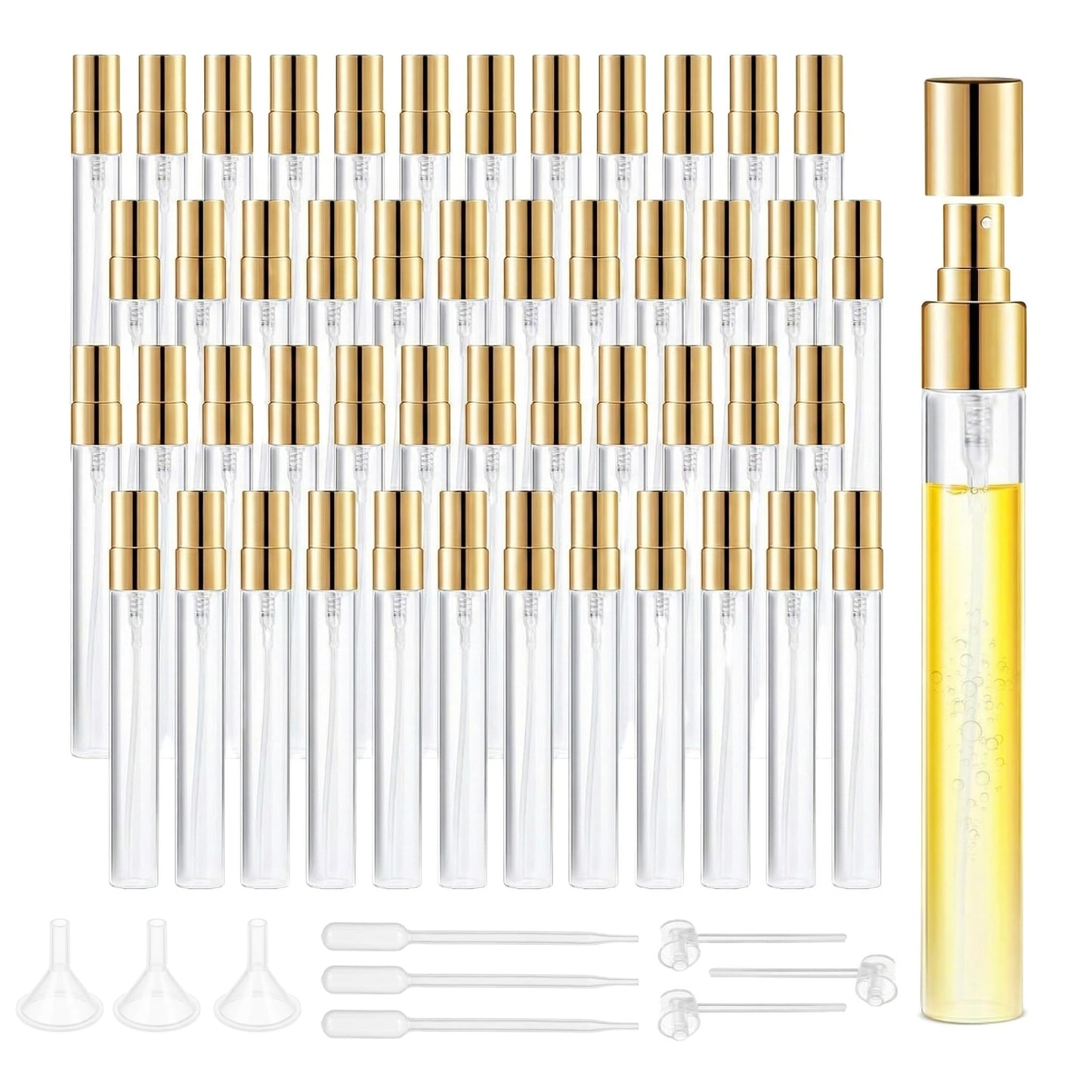 Bvrocio 50Pcs 10ml Mini Spray Bottles, Empty Clear Glass Mist Spray Bottle Refillable Mini Perfume Atomizer Travel Sample Bottle Lids Fine Mist Perfume Atomizer Makeup Container