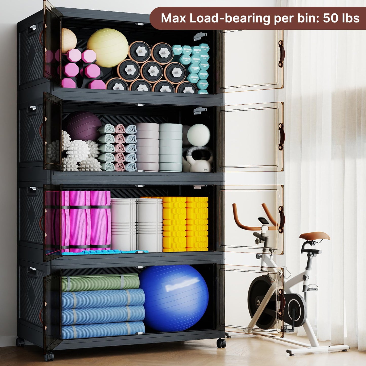 VNVTO 1136QT Extra Large Stackable Storage Bins with Lids & Wheels & Door, 284Gal Foldable Collapsible Closet Organizers, Plastic containers drawers for bedroom Dorm
