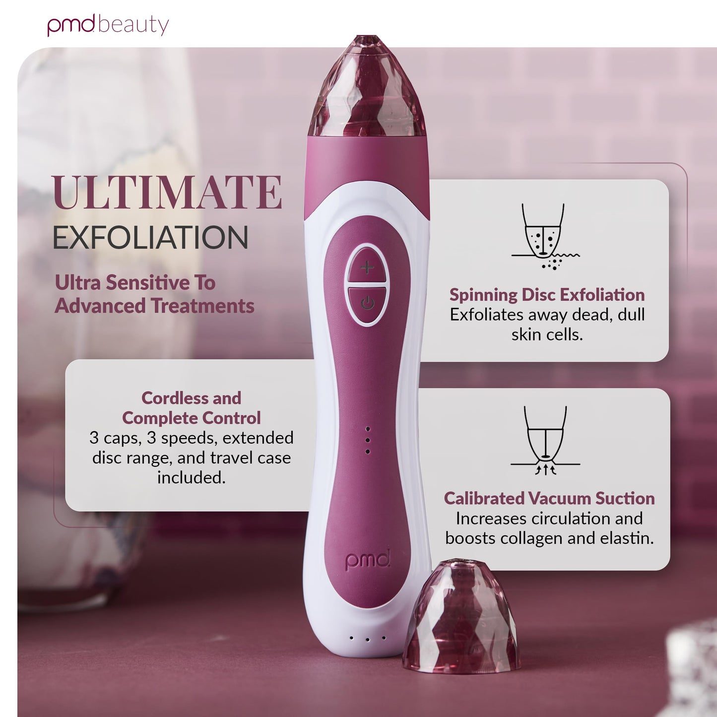 PMD Personal Microderm Elite Pro - At-Home Microdermabrasion Machine with Kit for Face and Body - Exfoliating Crystals and Vacuum Suction for Fresh and Radiant Skin - Three Speed and Suction Options