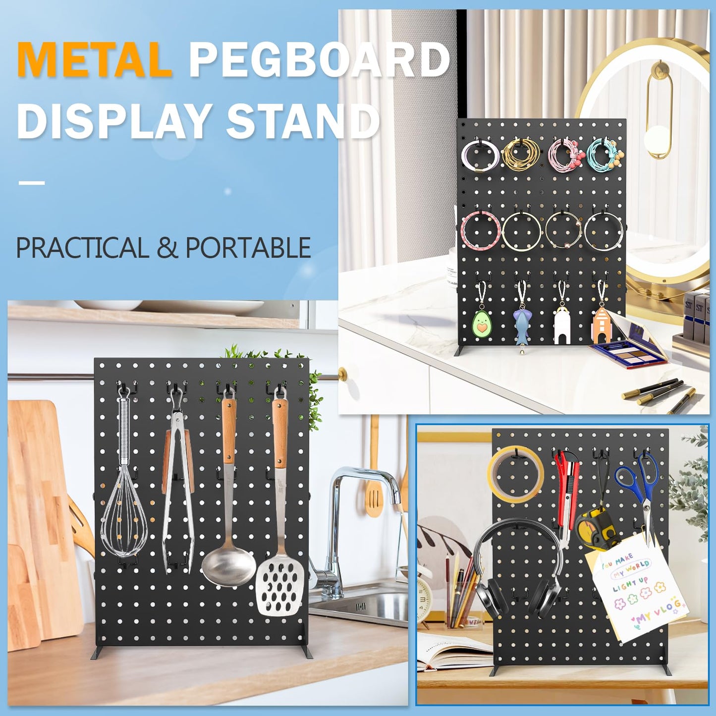 Feeloco Peg Board Display Stand for Vendors, 2Pcs Black Pegboard Display Stand with 24 Hooks, Free Standing Pegboard Display, Tabletop Hanging Display Stand for Craft Shows, Keychain, Jewelry(16*12 inch)