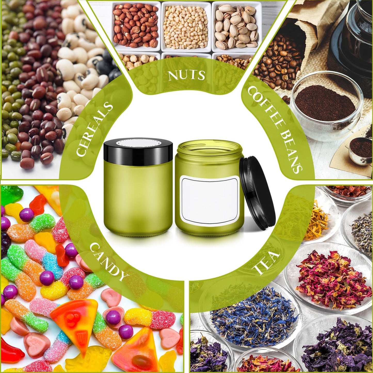 Norme 24 Pcs 4 oz Glass Jars with Lids Leakproof Round Airtight Empty Cosmetic Jars with Inner Liners Lid for Storing Lotions Powder Ointments Making Tins(Pea Green)