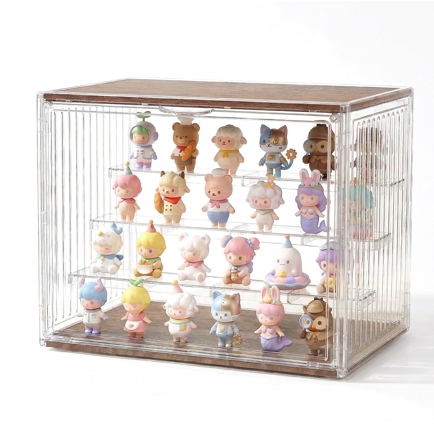 TimberAura Acrylic Display Case for Collectibles, 4-Tier Clear Display Box with Removable Shelves, Stackable Organizer with Magnetic Door for Figures, 1 Pack