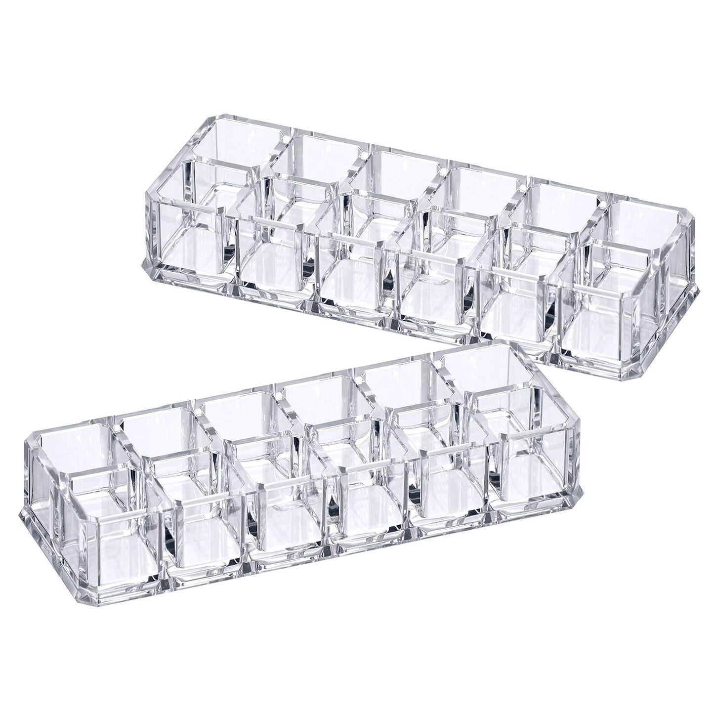 Amazing Abby - Charm - 2-Pack 12-Slot Acrylic Lipstick Organizer, Lipstick Holder, Lip Gloss Holder, Cosmetic Storage Display, Perfect Storage Solution for Drawer and Vanity (Slot Size: 0.9" x 0.9")